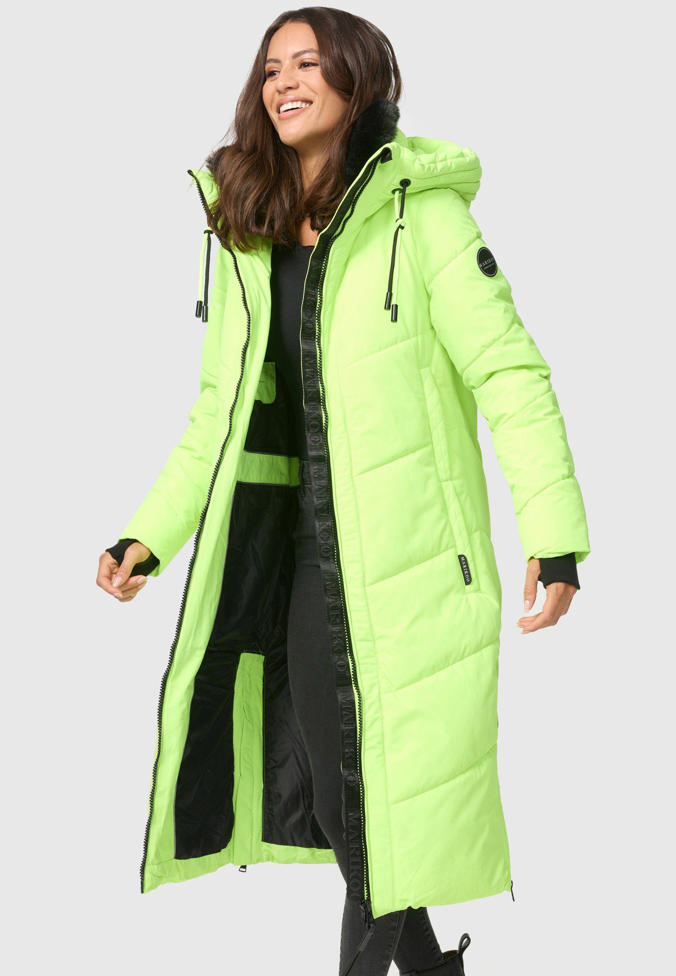 Marikoo Winterjacke Mantel Stepp Neon Kapuze mit XVI großer Green Nadaree