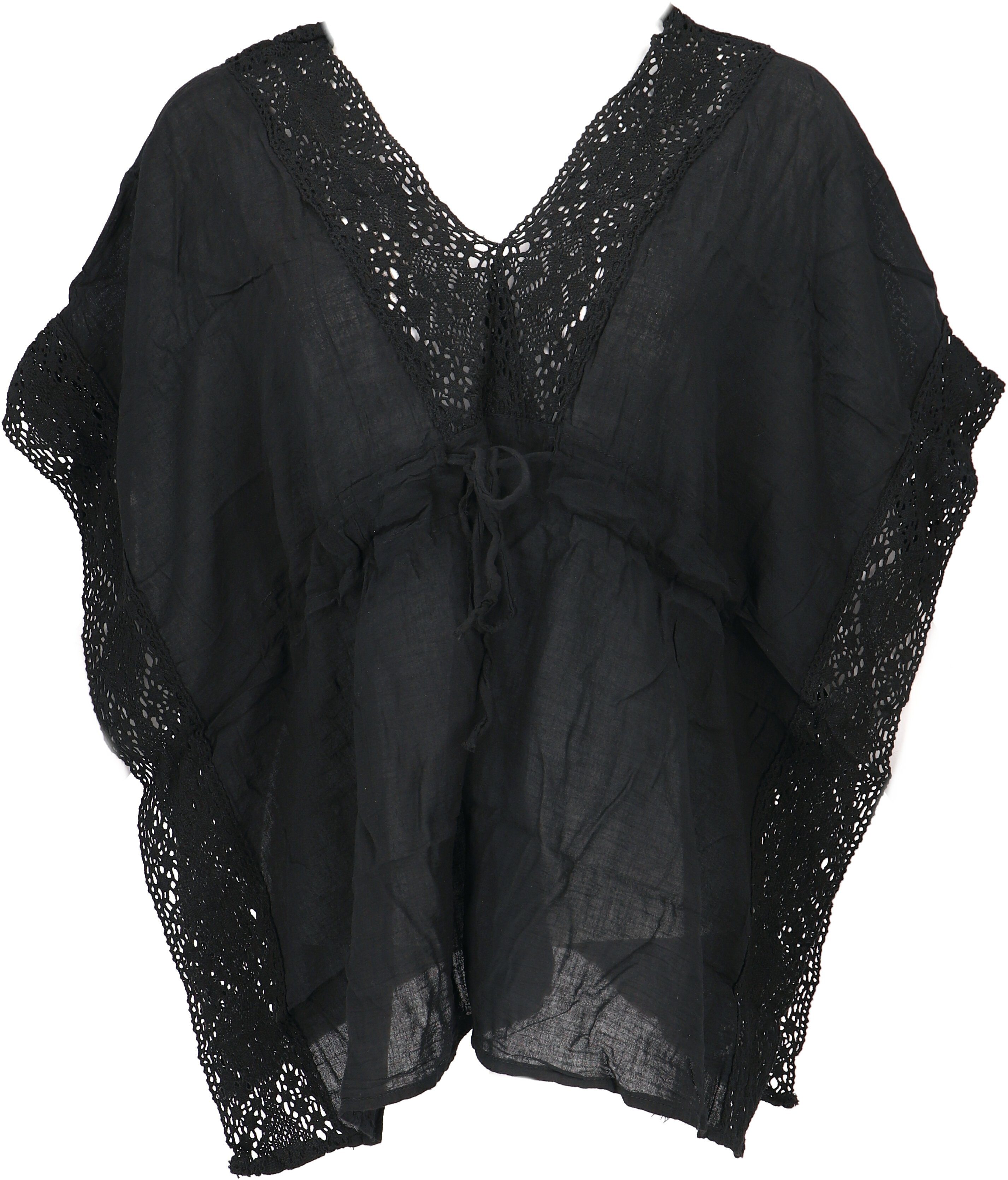 Longbluse Kurze Kaftanbluse mit Spitze, Boho Kaftan -..