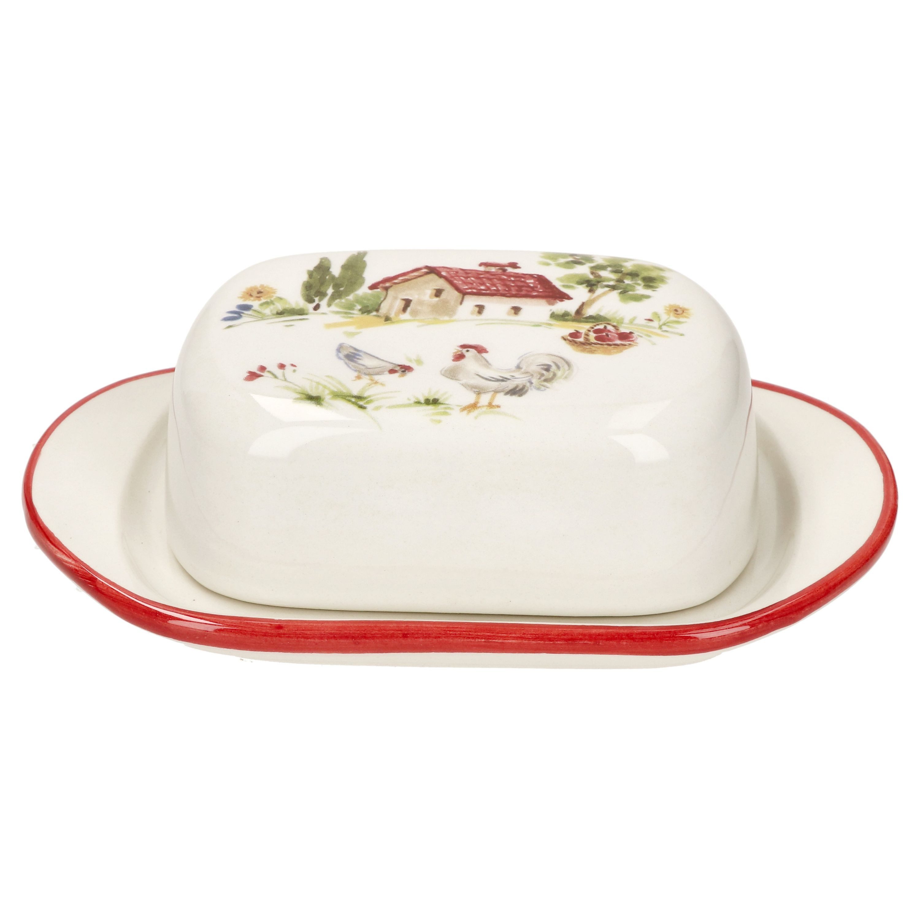 MamboCat Butterdose Fattoria Butterdose mit Deckel Keramik Bauernhofdekor Butter-Schale, Keramik