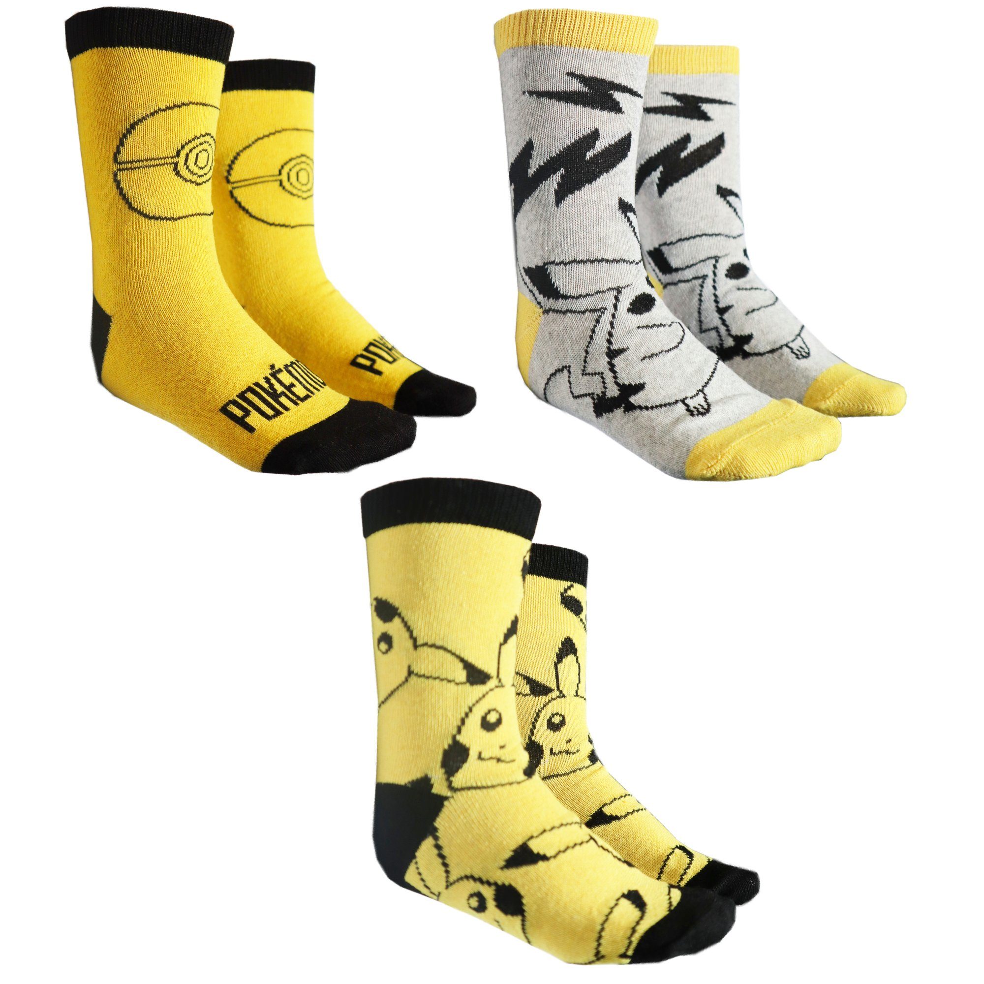 POKÉMON Langsocken Pokemon Pikachu Kinder Jungen lange Socken 3er Pack Gr. 23 bis 34