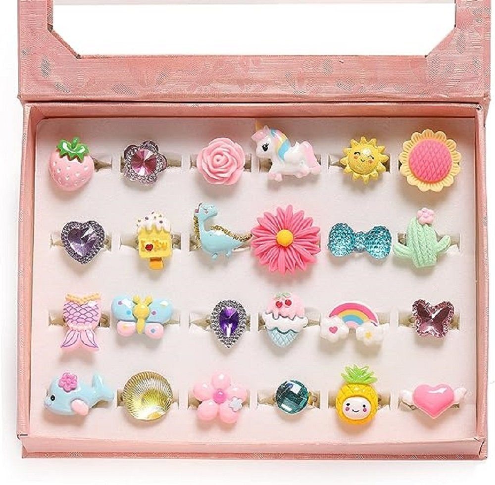 feinlux Fingerring Kleine Mädchen Schmuckringe in Box (Set, 24-tlg., kinderringe mädchen,verstellbar), Originelles und trendiges Design, Haltbarkeit
