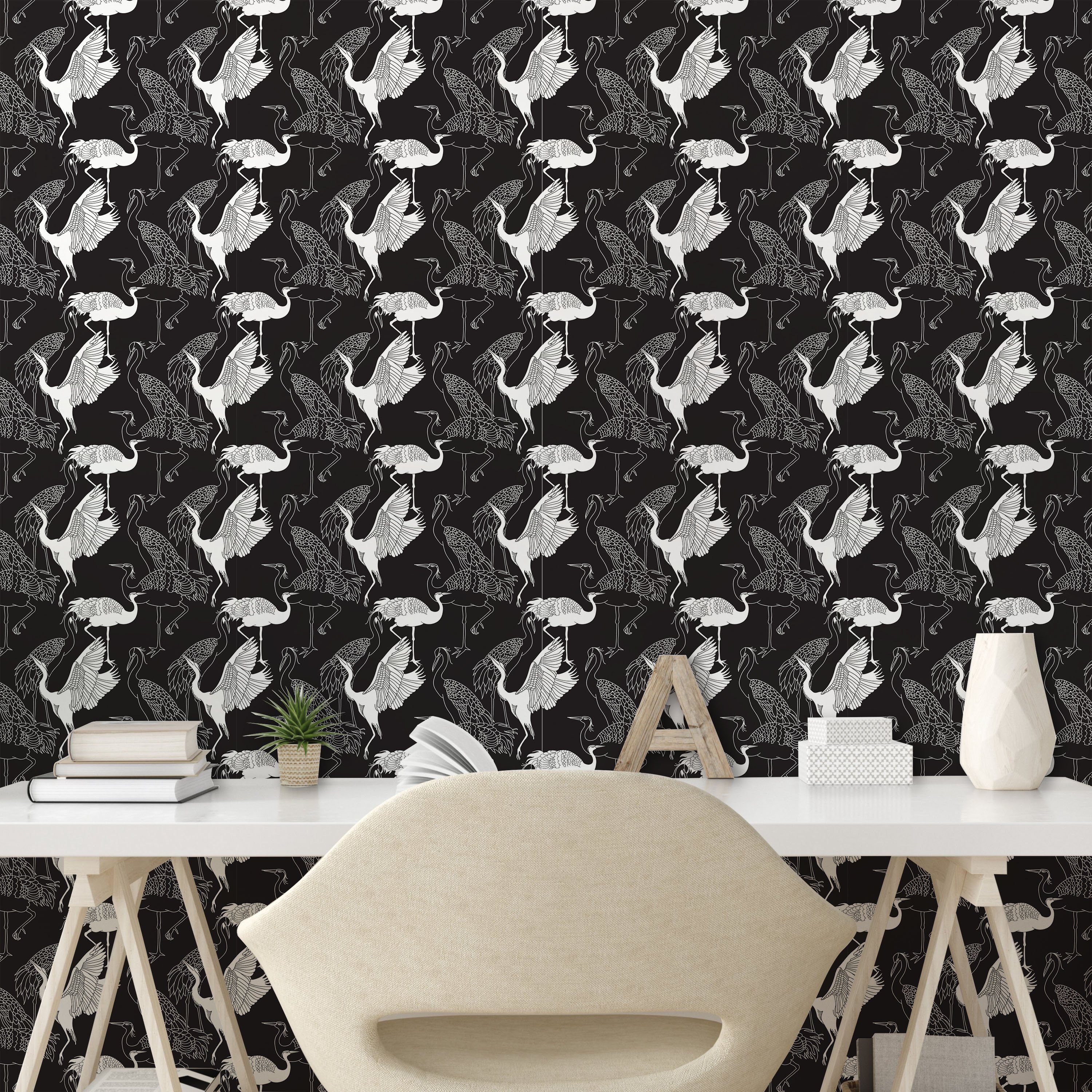 Abakuhaus Vinyltapete Wohnzimmer Küchenakzent, selbstklebendes Vogel-Muster Kran