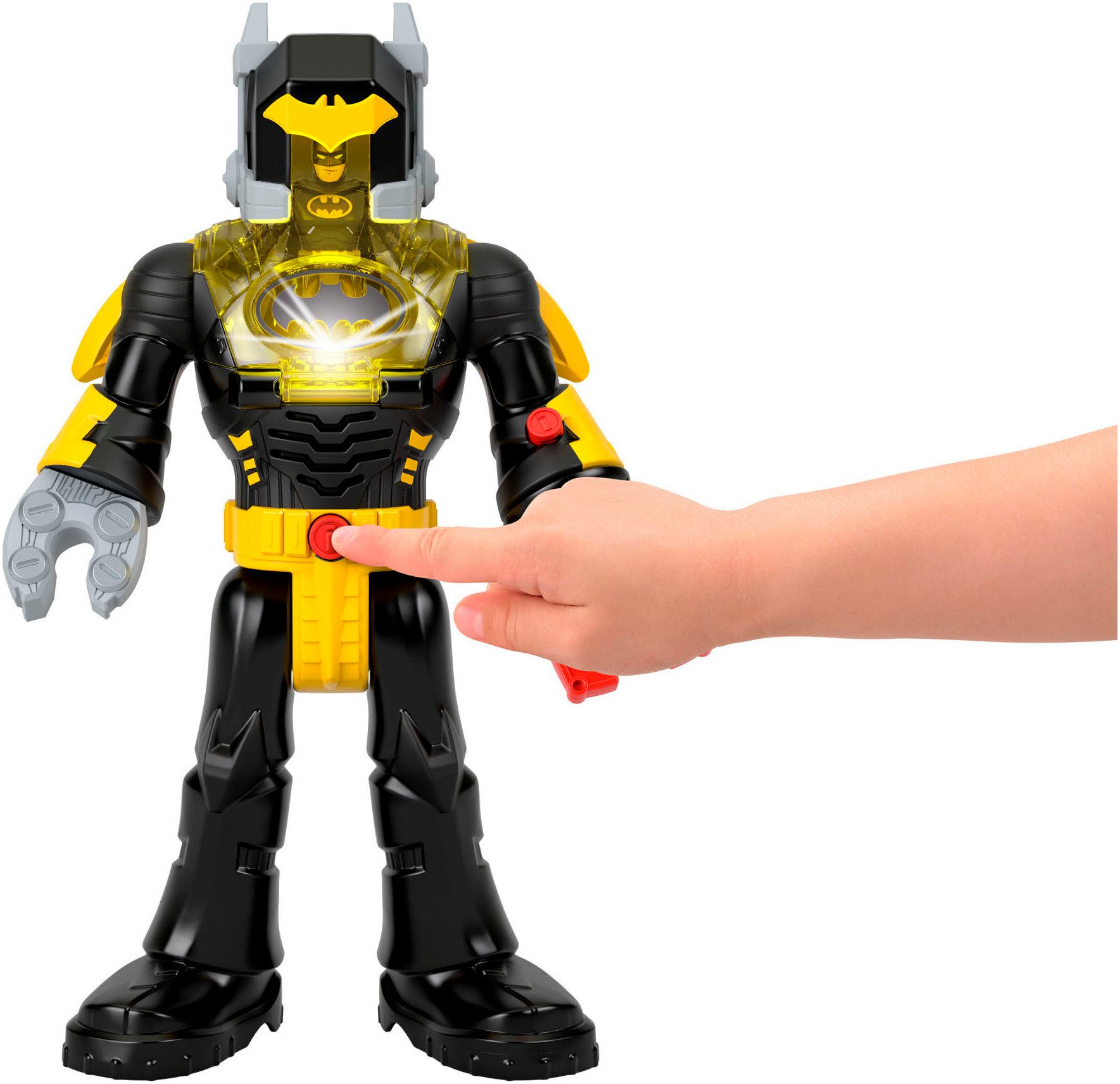 Mattel® Actionfigur Imaginext DC Super Friends einsetzbarer Batman mit Exo-Anzug Roboter, (6-tlg), mit Licht und Sound sowie 4 Kampfzubehörteilen