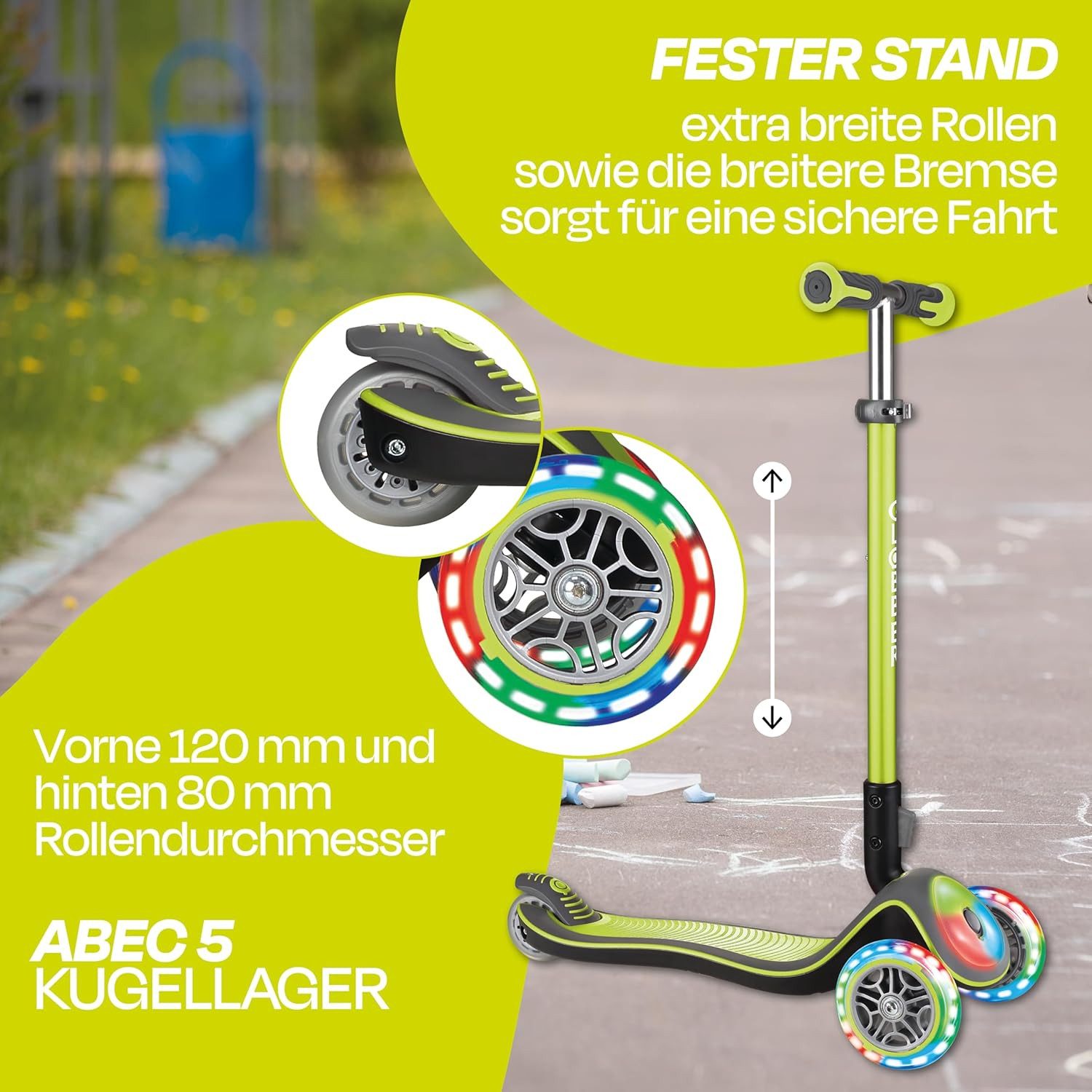 Globber Dreiradscooter Elite Roller DELUXE FLASH LIGHTS - LED-Rollen + Leuchtdeck, ab 3 Jahre, Leuchtdeck, LED-Leuchträder