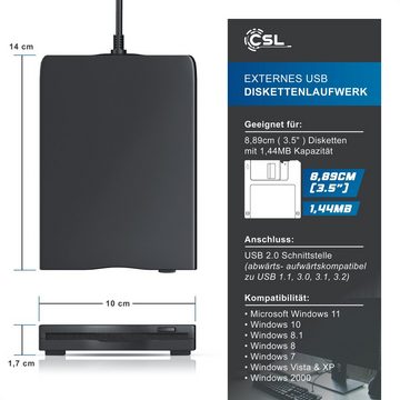 CSL Diskettenlaufwerk (USB 2.0, Externes USB Diskettenlaufwerk FDD 1,44MB (3,5) geeignet für PC & MAC)