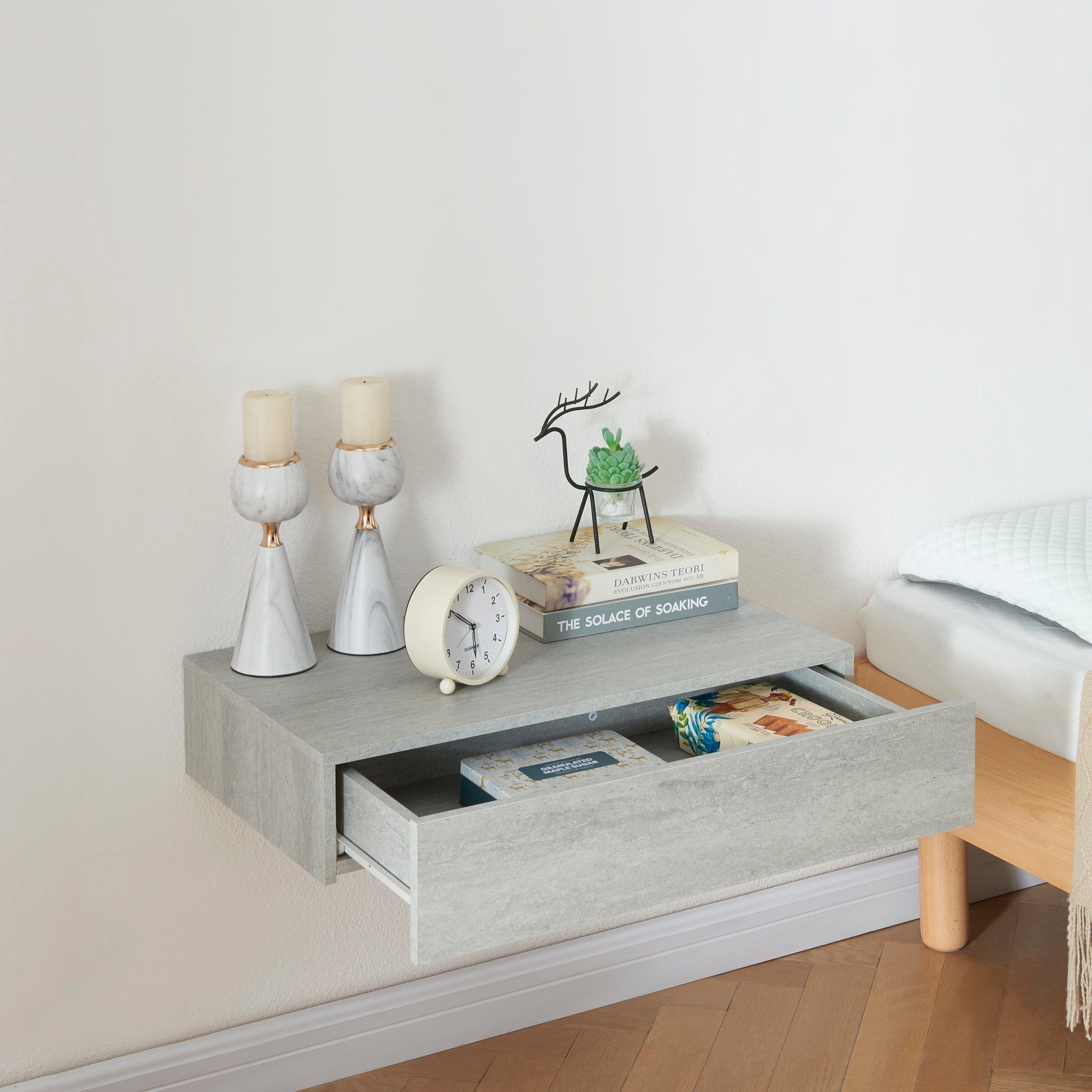 en.casa Wandregal, »Kärsämäki« mit Schublade Betonoptik günstig online kaufen