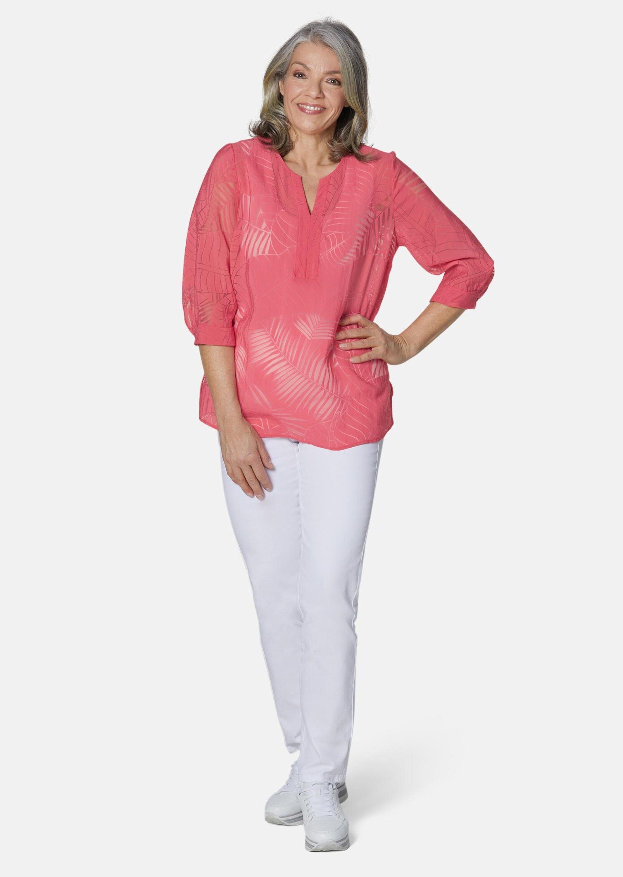 GOLDNER Klassische Bluse Kurzgröße: Leger geschnittene Ausbrennerbluse