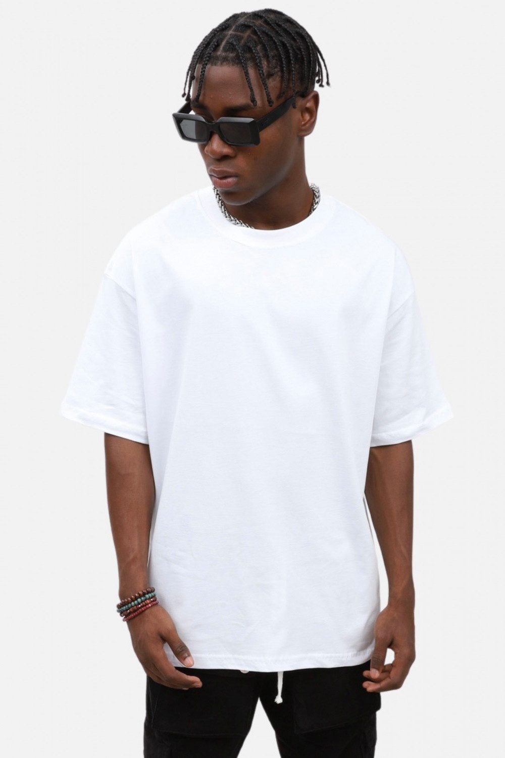 OSSY HOMER T-Shirt Basic Oversized T-Shirt mit Rundhals-Ausschnitt (1-tlg) aus Baumwolle, mit Rundhalsausschnitt