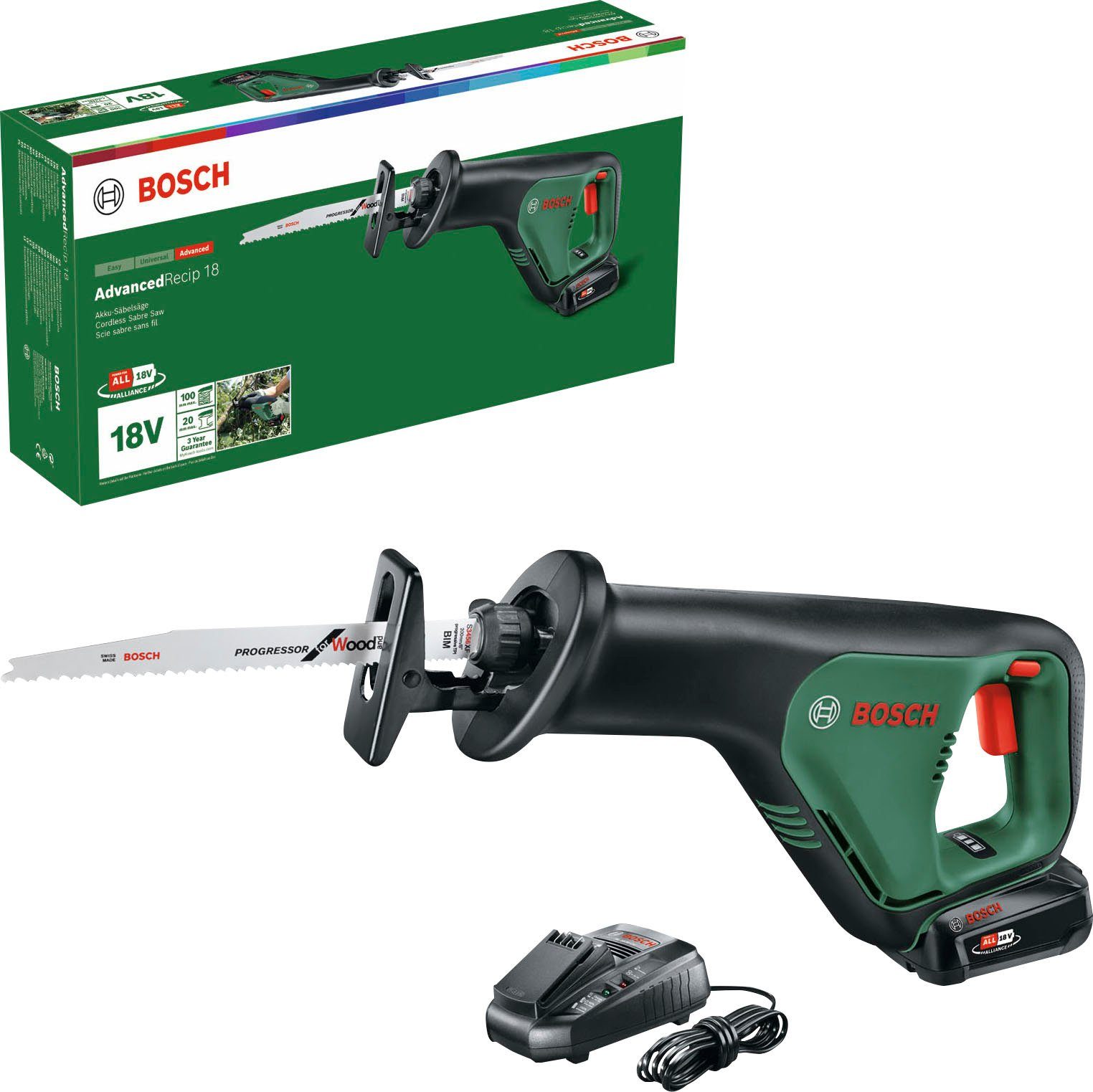 Bosch Home & Garden Akku-Säbelsäge AdvancedRecip 18, inkl. Akku und  Ladegerät, Dank Massenausgleich nur geringe Vibrationen für mühelose  Handhabung