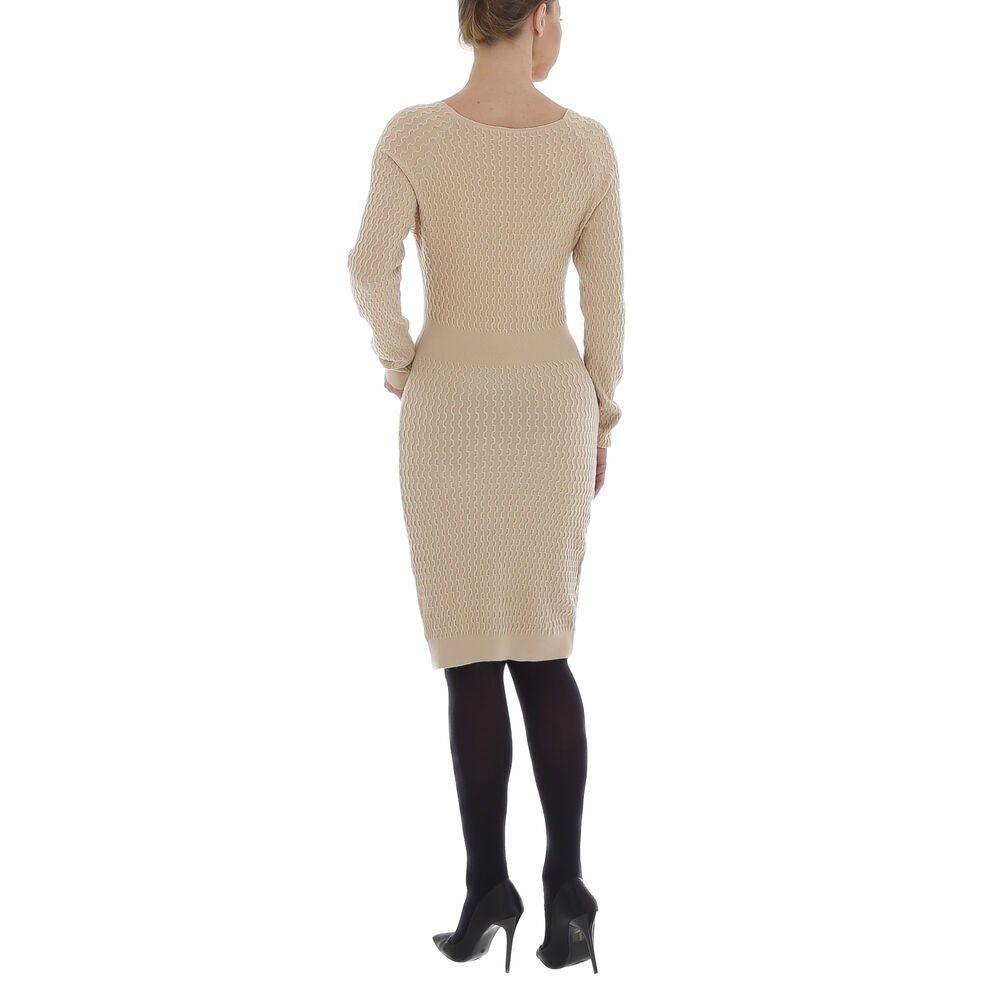 Ital-Design Strickkleid Damen Freizeit Ornamente Stretch Strickoptik Stretchkleid in Beige