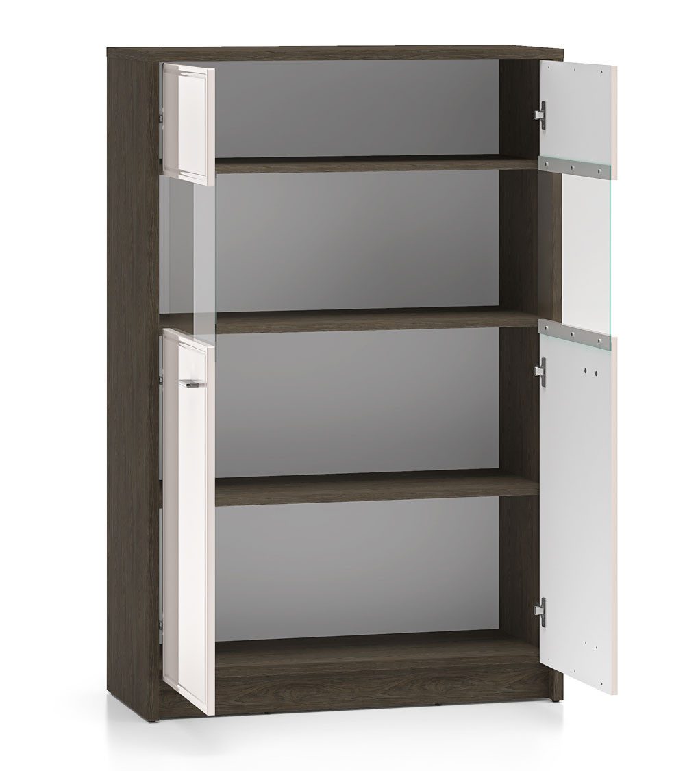 Feldmann-Wohnen Vitrine Avante (mit Türen, mit Einlegeböden, mit Glaseinsatz, 1-St., moderne Optik, Breite 92cm, ohne Beleuchtung, Front MDF) Windmill Eiche dunkel Cashmere Hochglanz Breite 92cm ohne Beleuchtung