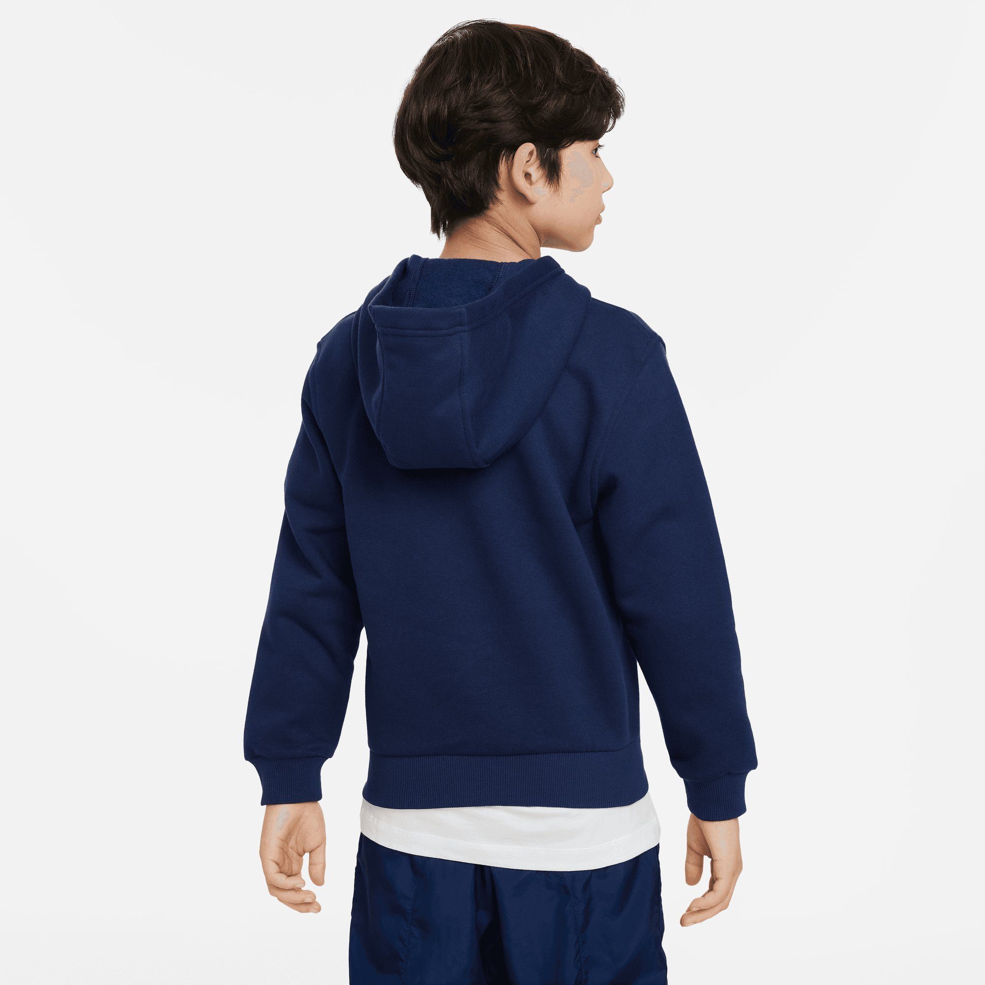 KIDS' Nike CLUB MIDNIGHT FULL-ZIP FLEECE HOODIE NAVY/WHITE Sportswear BIG Kapuzensweatjacke