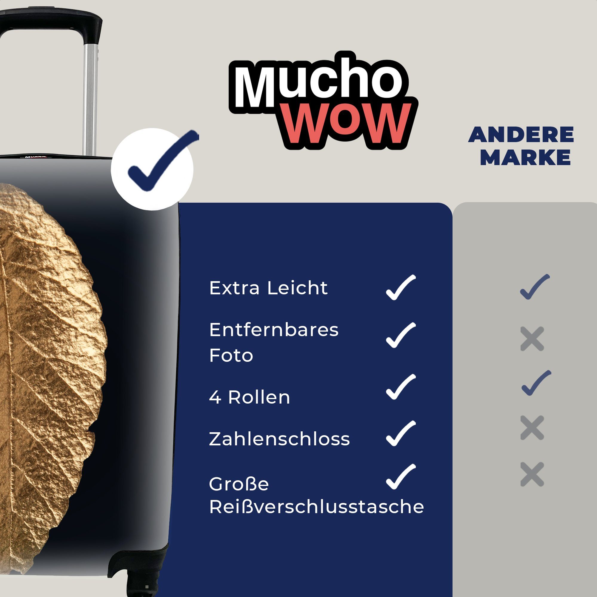 Ferien, mit Reisekoffer - Reisetasche Schwarz - - 4 Gold Trolley, MuchoWow Handgepäck Natur, rollen, Handgepäckkoffer Blätter Rollen, - Luxus für