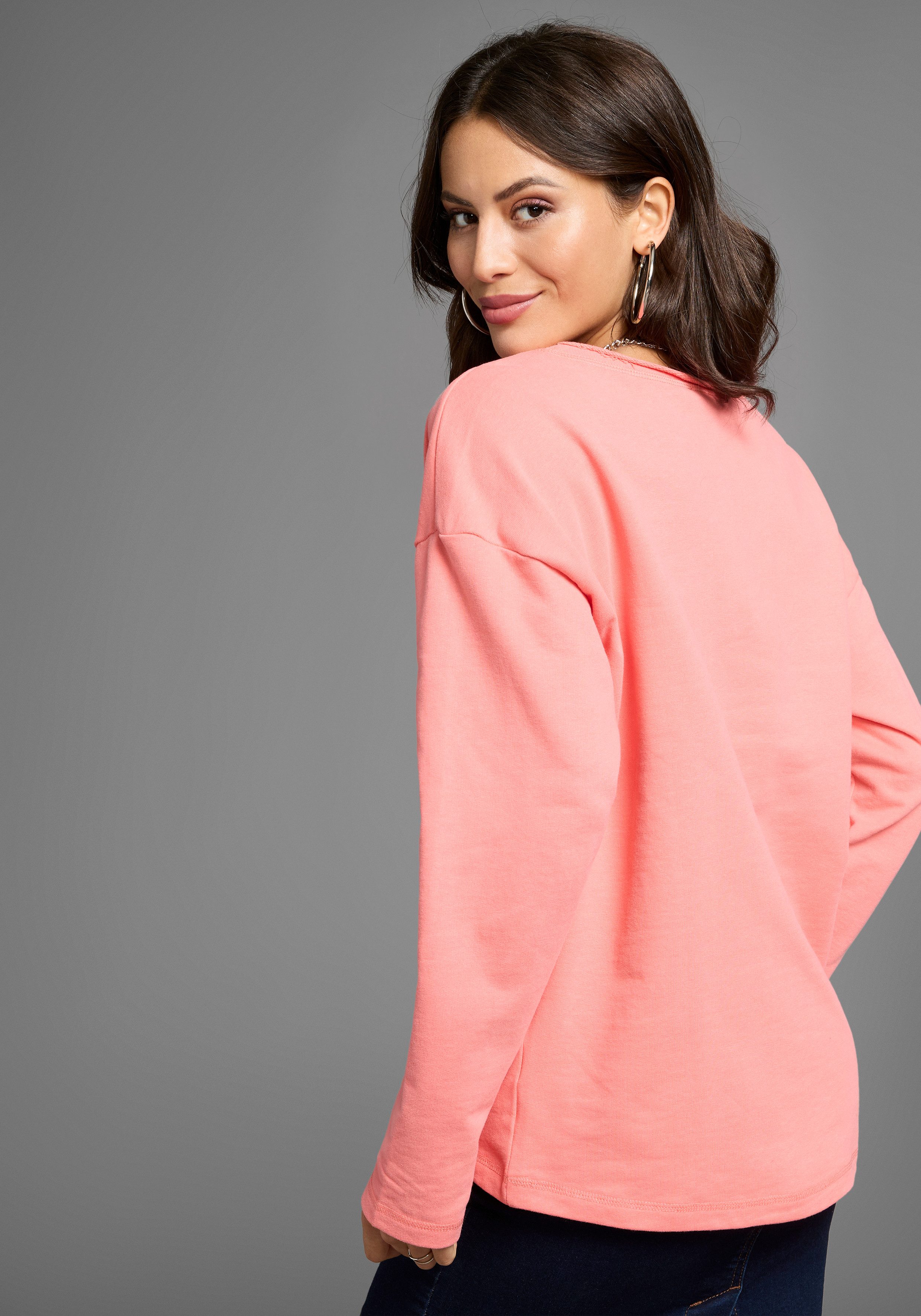 Laura Scott Longsweatshirt mit Fransenkante günstig online kaufen