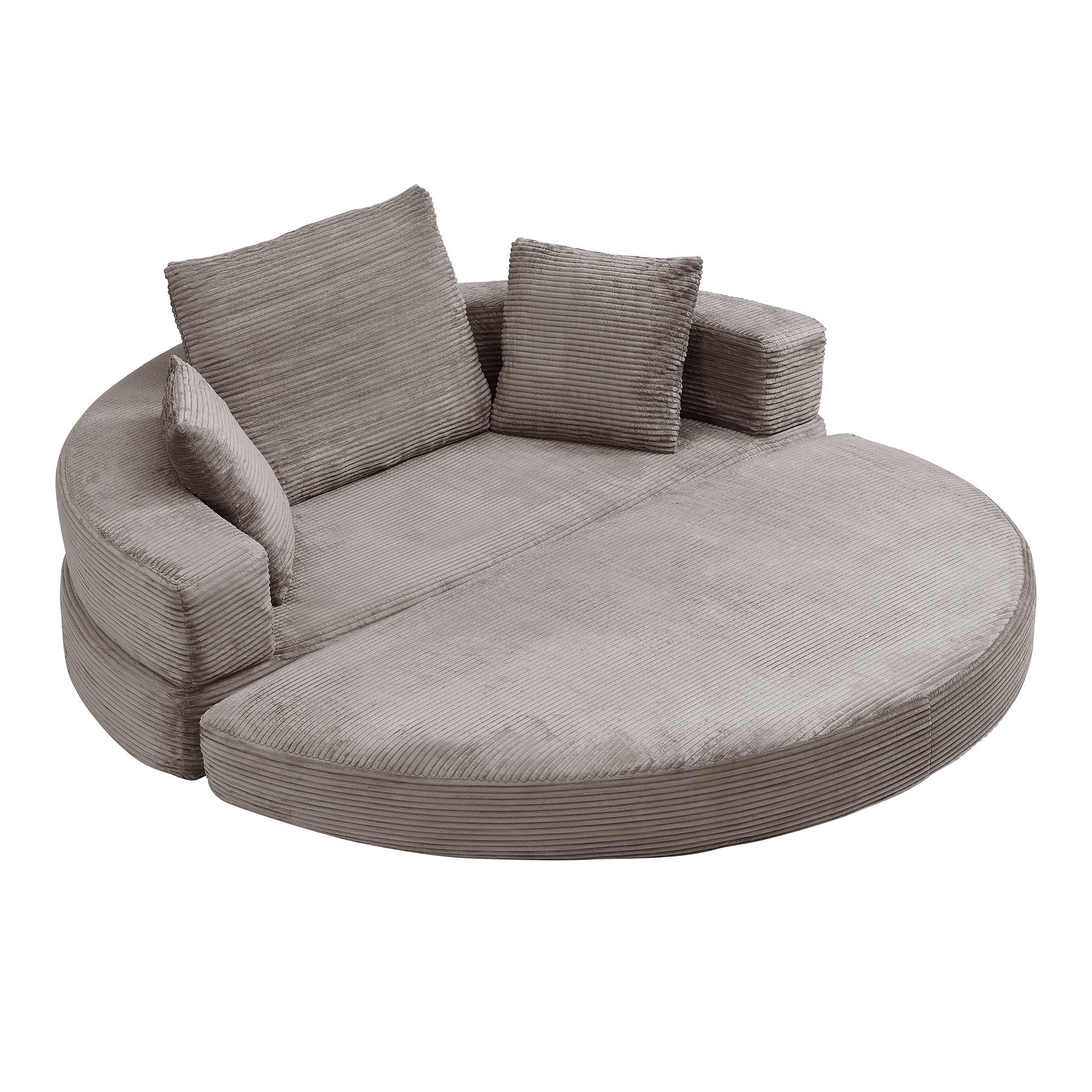 Odikalo Schlafsofa Sofas wohnzimmer Loungesofa Schlafcouch Tagesbett mit Schlaffunktion, Multifunktionales freistehendes Klappsofabett (Boneless Couch)–Ovales Bett mit Kissen modulares Sofa Cordstoff-Bezug (173x176) geeignet für Apartments Wohnzimmer, Schlafzimmer