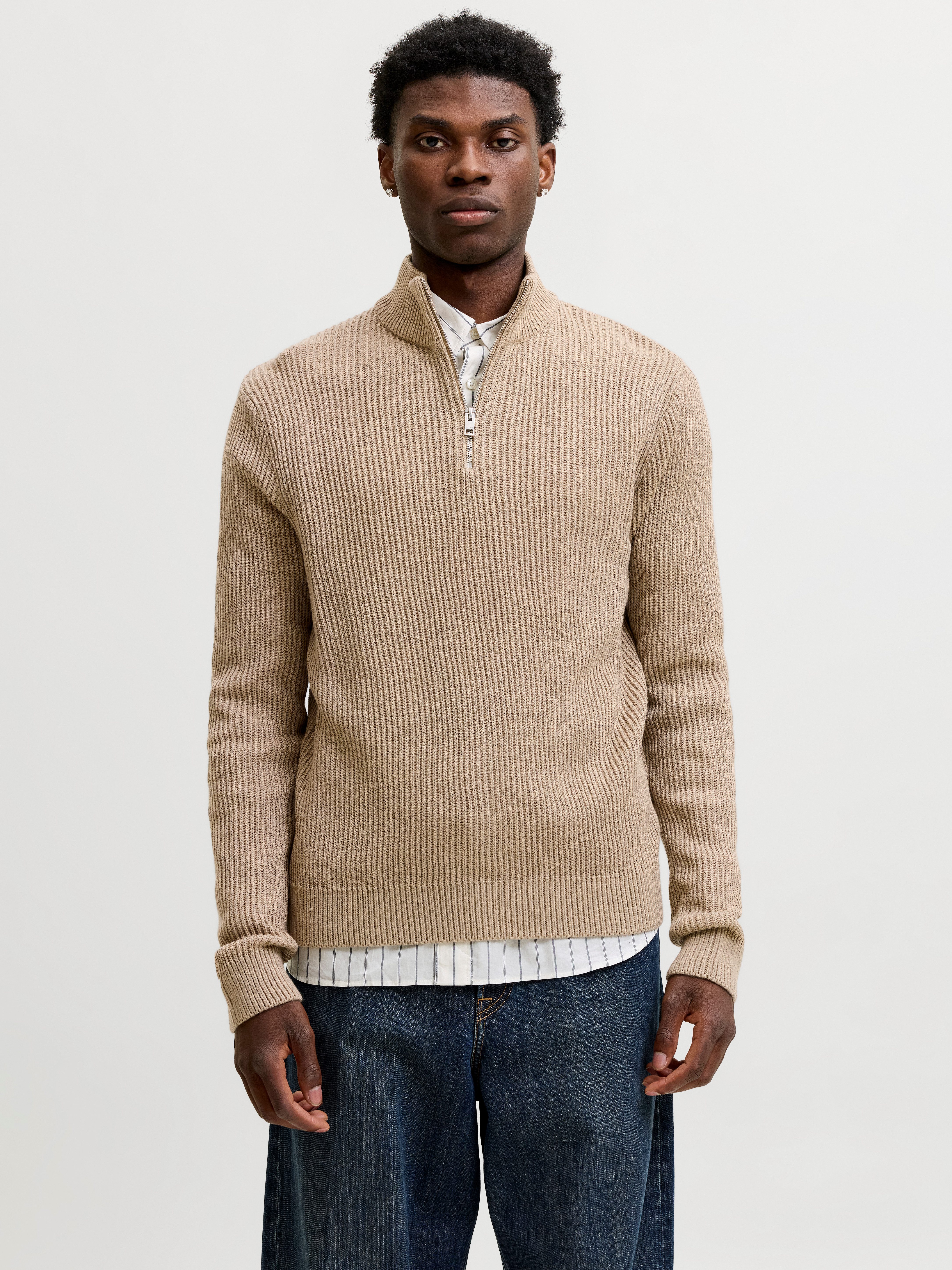 Jack & Jones Troyer JJPANNEL KNIT HALF ZIP AW26 Materialmix, regular fit
