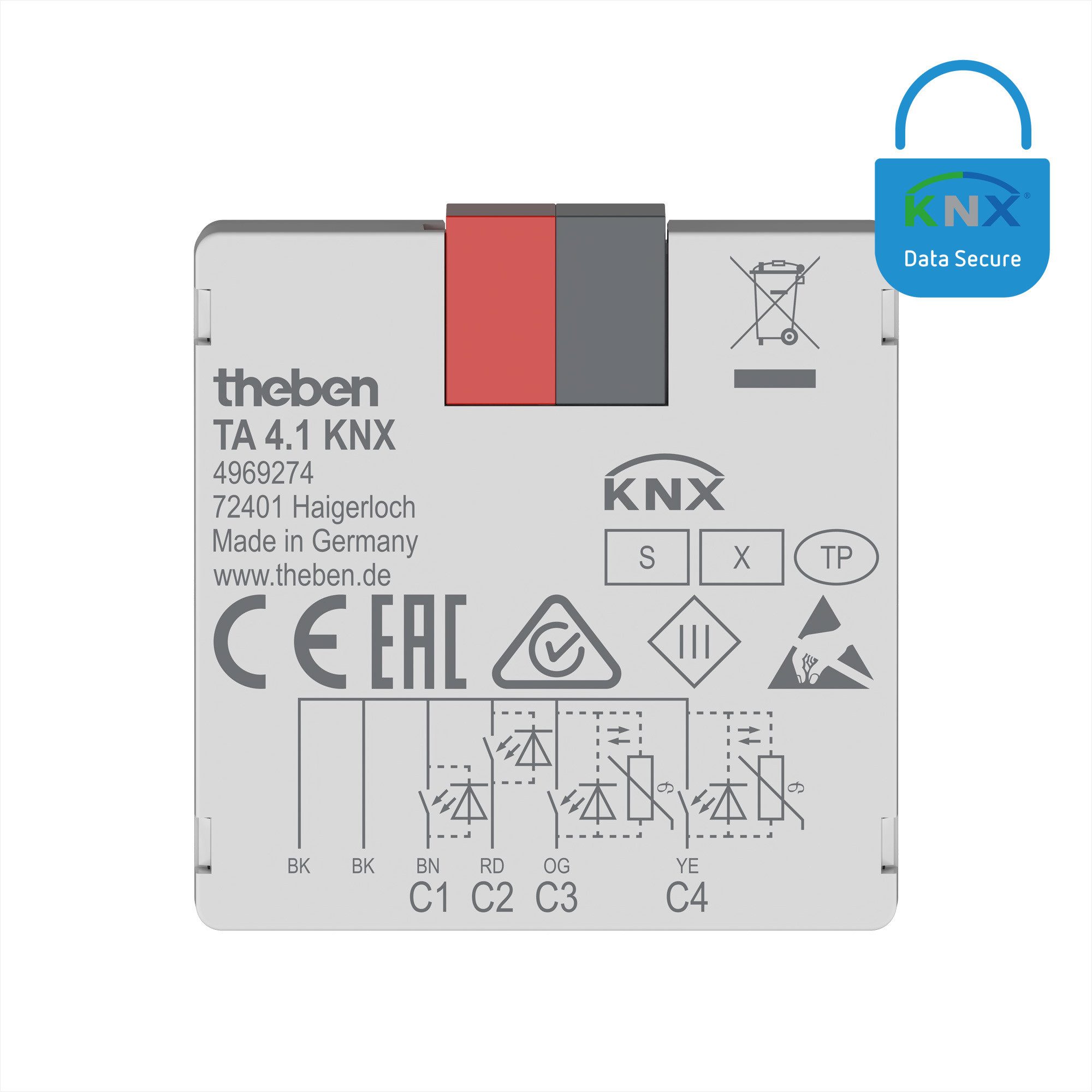theben TA 4.1 KNX Smart-Home-Steuerelement, 4-fach Binäreingang, KNX TP, Data Secure, 2 NTC, bis 30m