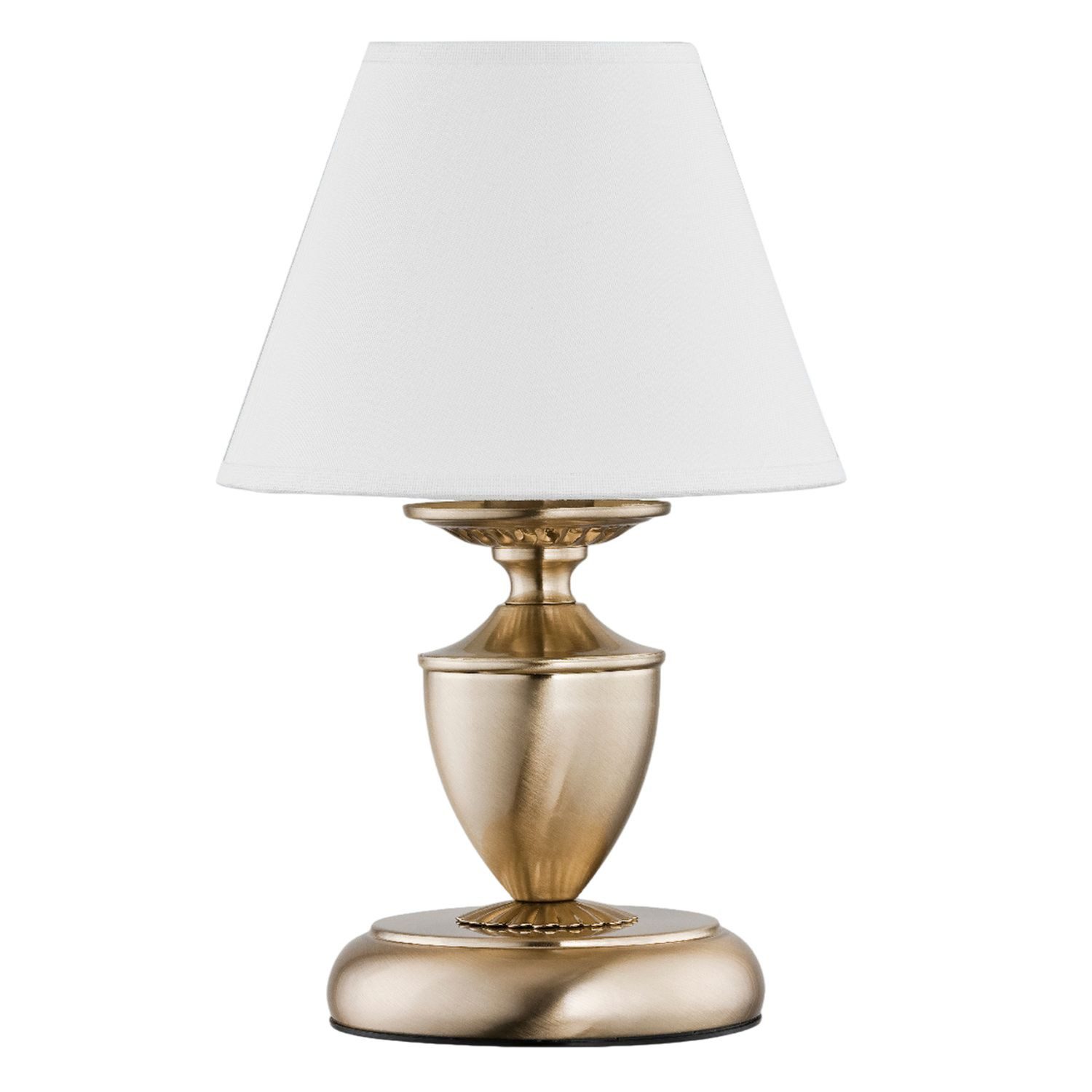Licht-Erlebnisse Tischleuchte JURIDA, ohne Leuchtmittel, Stoff Metall E14 28 cm hoch in Messing Antik Creme Jugendstil