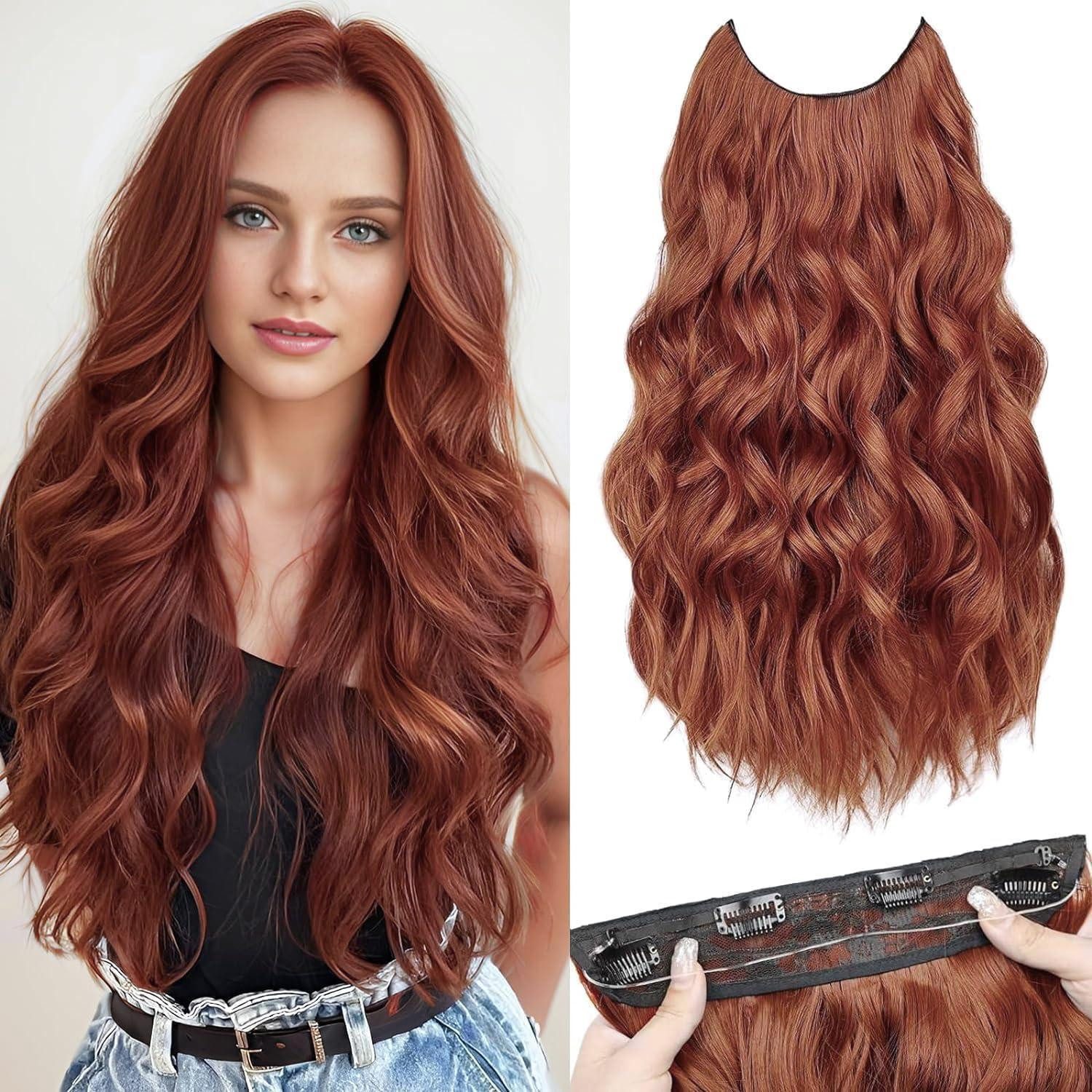 LuxusKollektion Kunsthaar-Extension Haarverlängerung gewellt 50 cm 4 Clips Kupfer Auburn