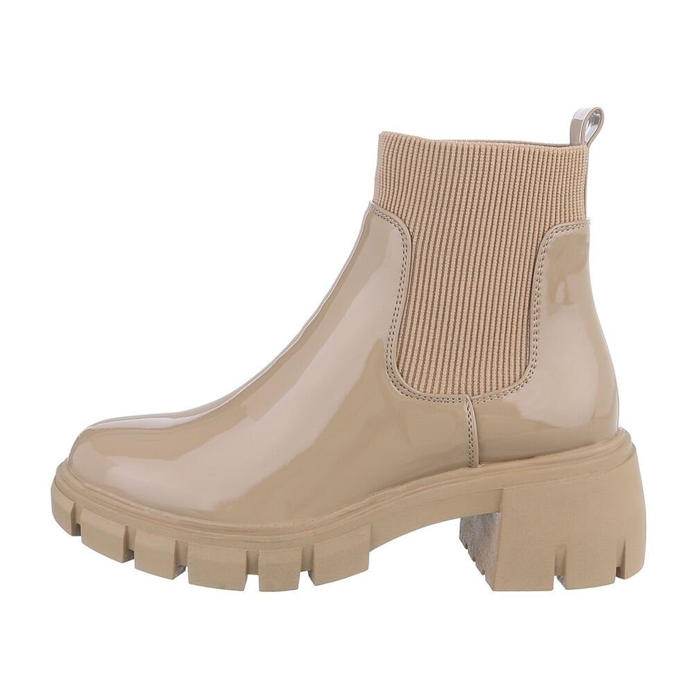 Ital-Design Damen Chelsea Freizeit Plateaustiefelette Blockabsatz Chelsea Boots in Hellbraun