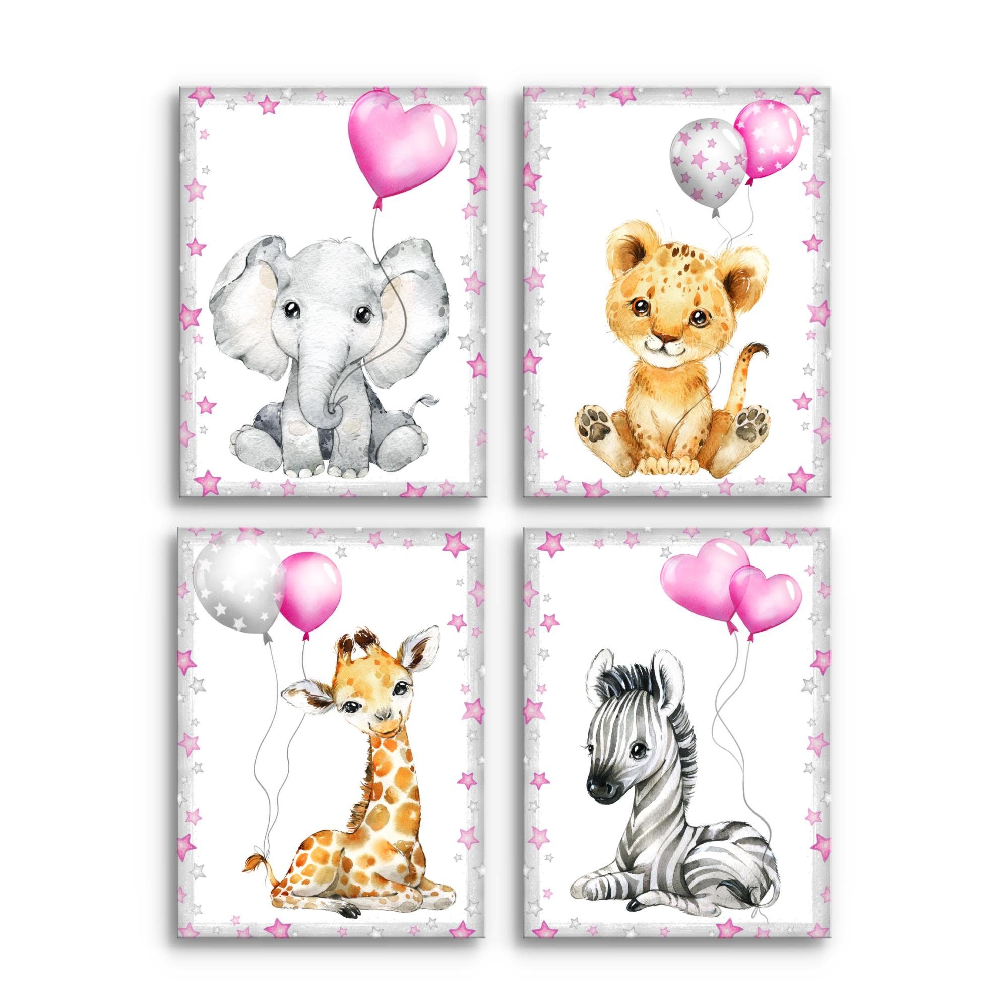 Novart Wandbild Kinderzimmer Wandbilder Set Tiere - 4 Bilder 30x40 cm Aufhä günstig online kaufen