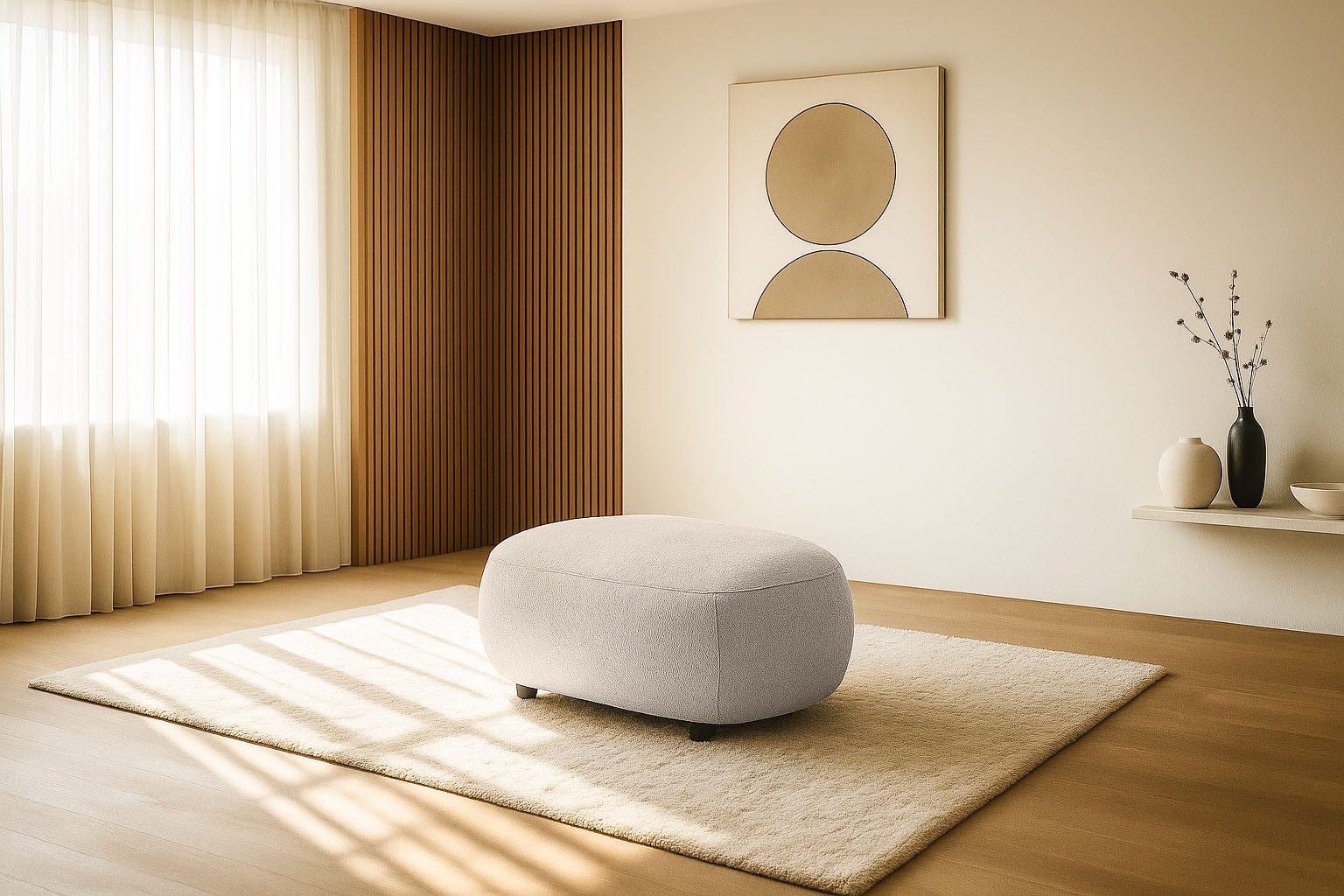 Home affaire Polsterhocker OSTRUP, Naturtöne, Boucle, 90x64 cm, organische Form mit sanften Rundungen