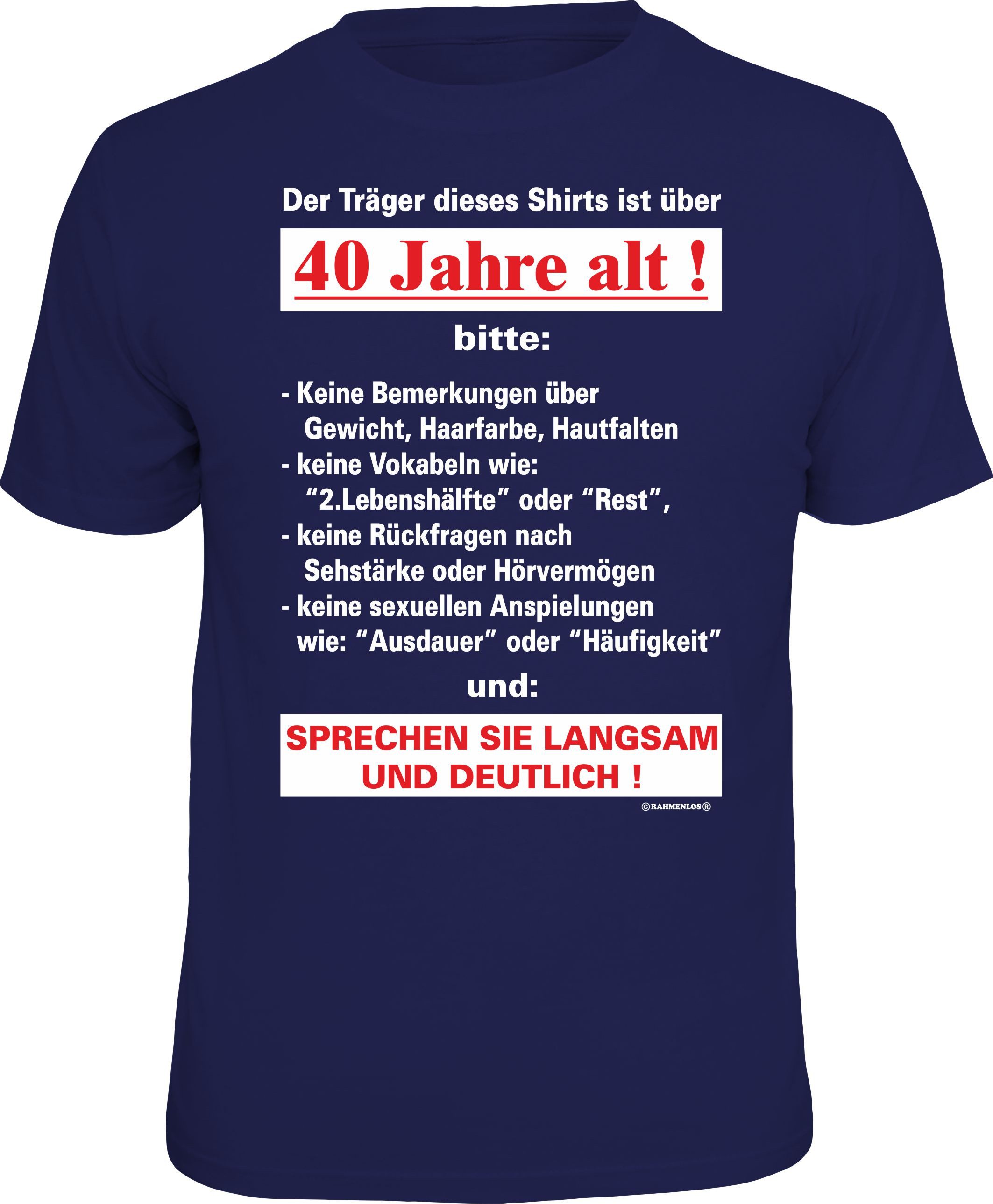 T-Shirt Träger ist über 40 Jahre alt, sprechen Sie langsam