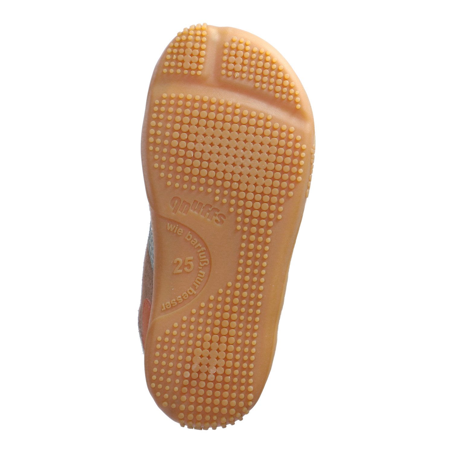 qnuffs Kastanie Barfußschuh Klettschuh, mit Namensschild an der Ferse, kürzbarer Klettriemen – Bild 4 von 5