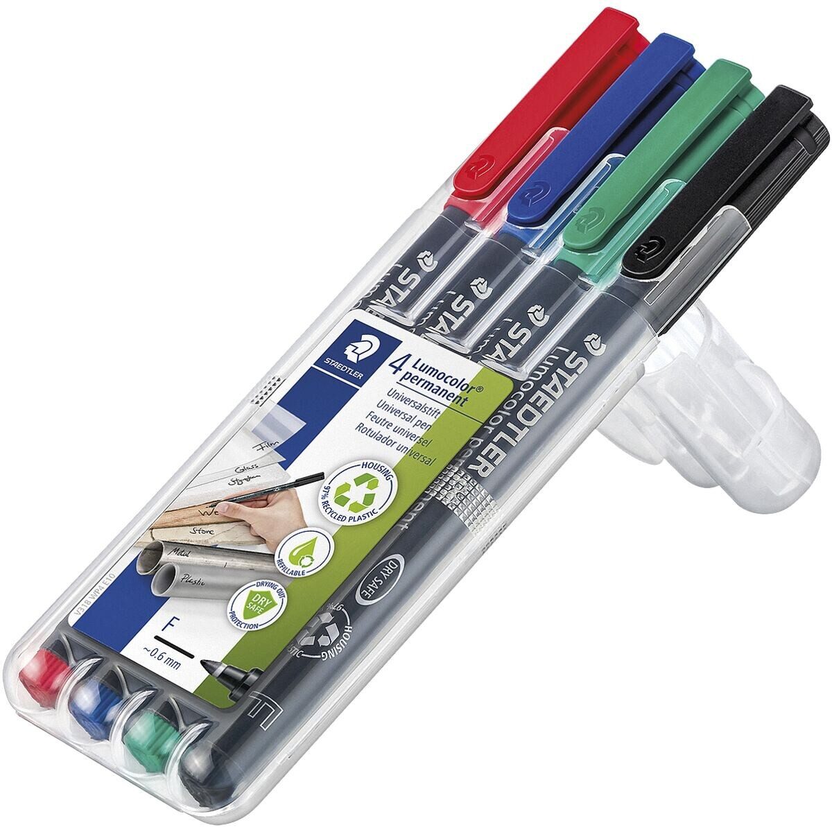STAEDTLER Permanentmarker Lumocolor permanent F, (4-tlg), wisch- und wasserfest