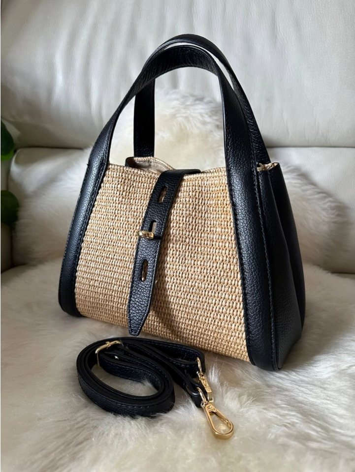 Goodman Design Handtasche Italienische Raffiatasche mit Echtleder Damen Umhängetasche, Handarbeit – jede Tasche ist ein Unikat