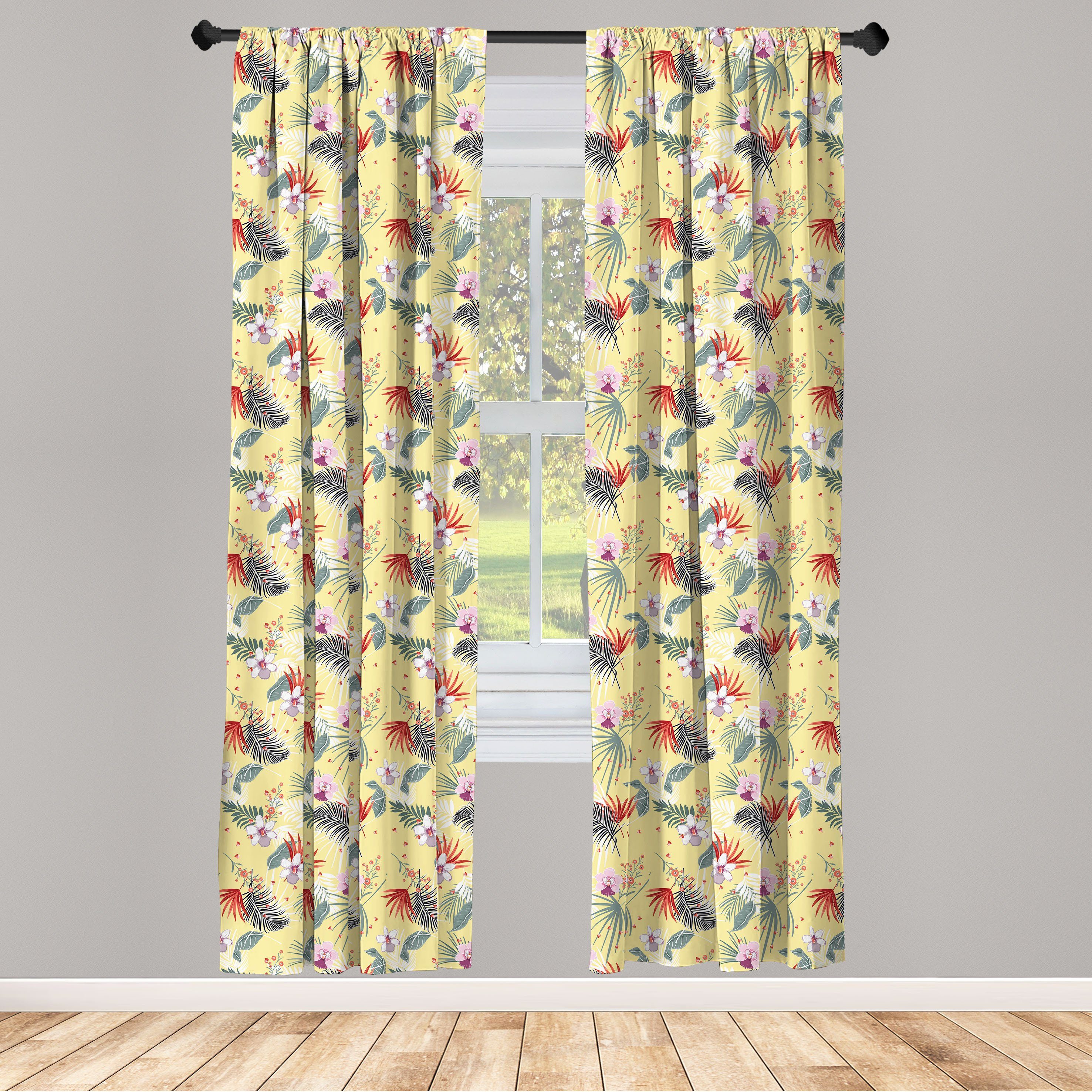 Gardine Vorhang für Wohnzimmer Schlafzimmer Dekor, Abakuhaus, Microfaser, Tropisch Pastell Hibiscus Flowers