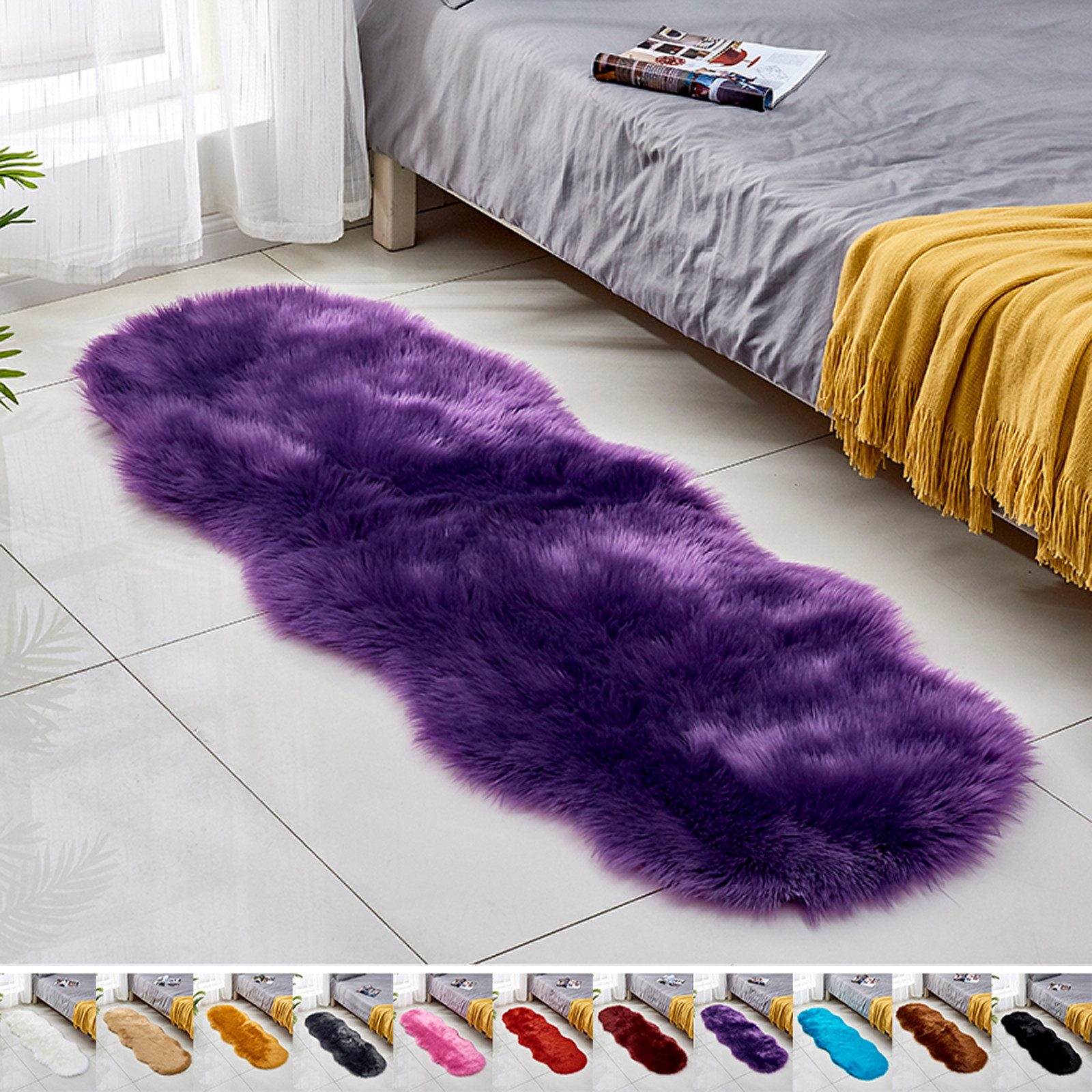 Jibenhome Teppich Hochflor-Teppich Kunstfell,Weich Fellteppich,Shaggy Teppiche,Waschbar, 60 X 180cm für Stühle,Sofas,Kissen,Wohnzimmer,Wohndeko