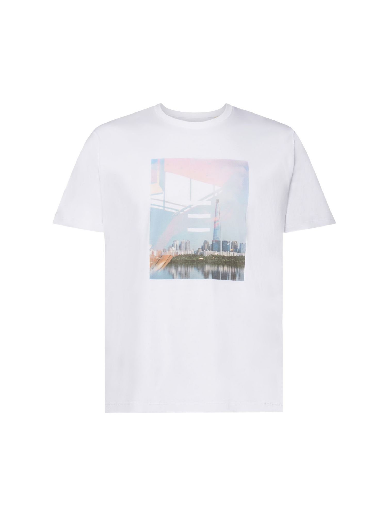 Esprit T-Shirt Baumwoll-T-Shirt mit Print (1-tlg) WHITE