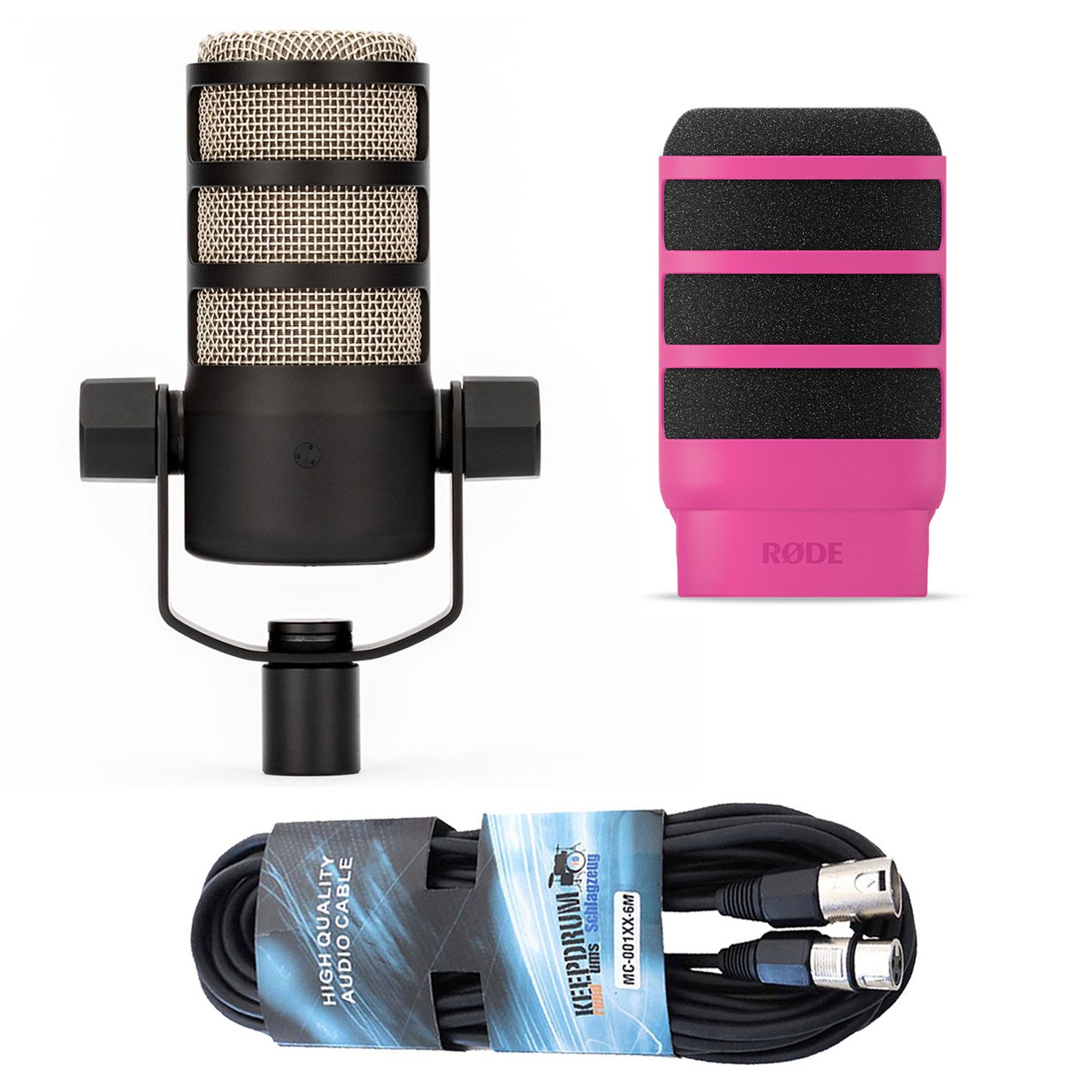 RØDE Mikrofon Rode Mikrofon Podmic mit WS14P Popschutz Pink und Kabel (Vorteilsset), mit Windschutz in pink