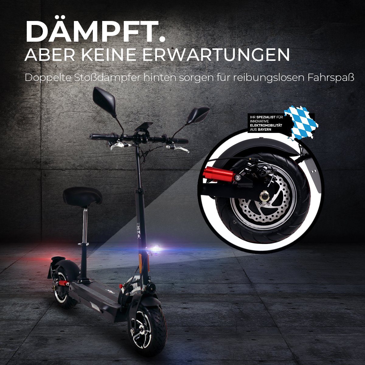 Scooter - 45 40,00 bis km (1 Elektro Six eFlux tlg), Sitz 1000,00 Roller - Straßenzulassung km/h, Lithium-Ionen W, Reichweite E-Scooter klappbar, zu Lite mit - Akku