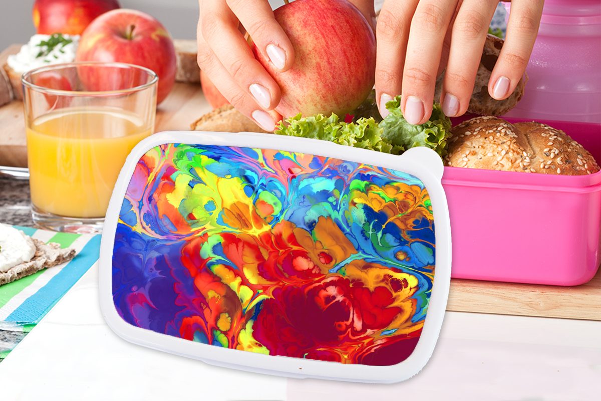 beigemischt, Brotdose Lunchbox Snackbox, Mädchen, für rosa Brotbox MuchoWow Erwachsene, (2-tlg), Kunststoff, Regenbogenfarben Kinder, Kunststoff
