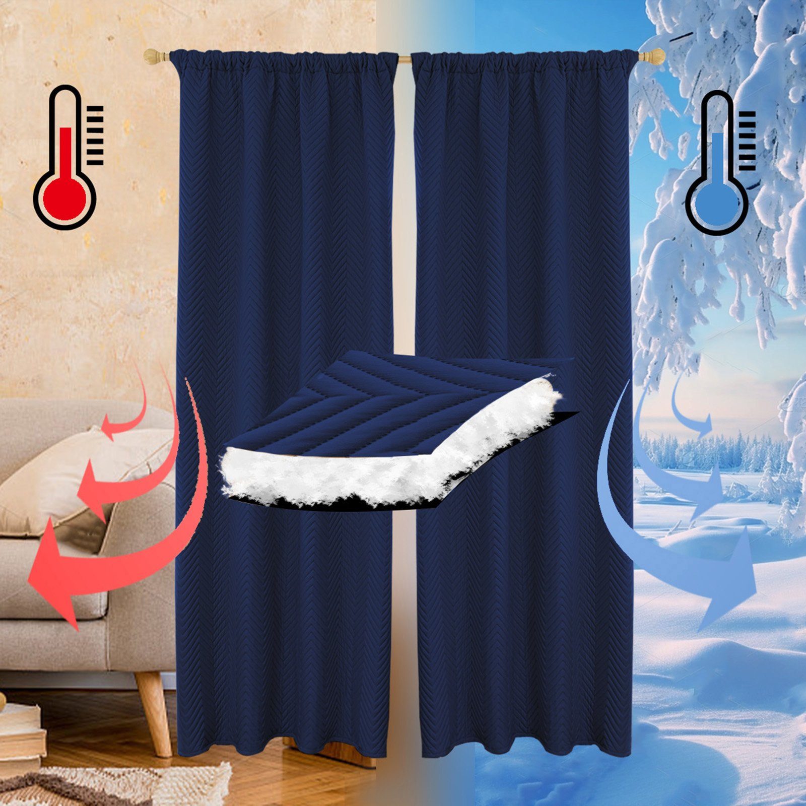 LMaxhome Vorhang Verdunkelungsvorhang Gesteppt Thermovorhang Türvorhang für Wohnzimmer, (1/2 St) 370g/m², Wärmeschutz 100% Blickdicht Kälteschutz Schlafzimmer
