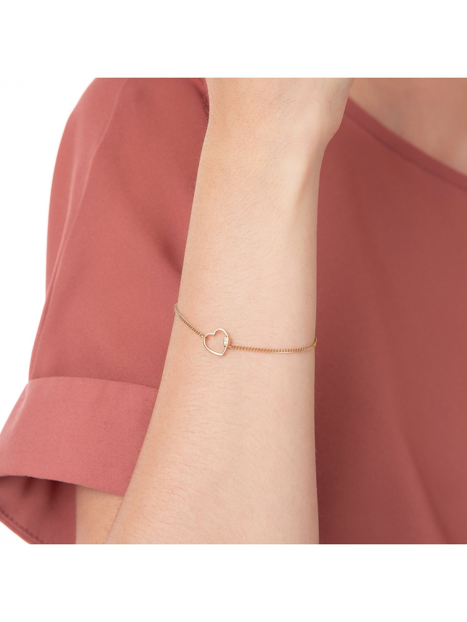 FAVS Silberarmband FAVS Damen-Armband Edelstahl 2 Zirkonia Herz