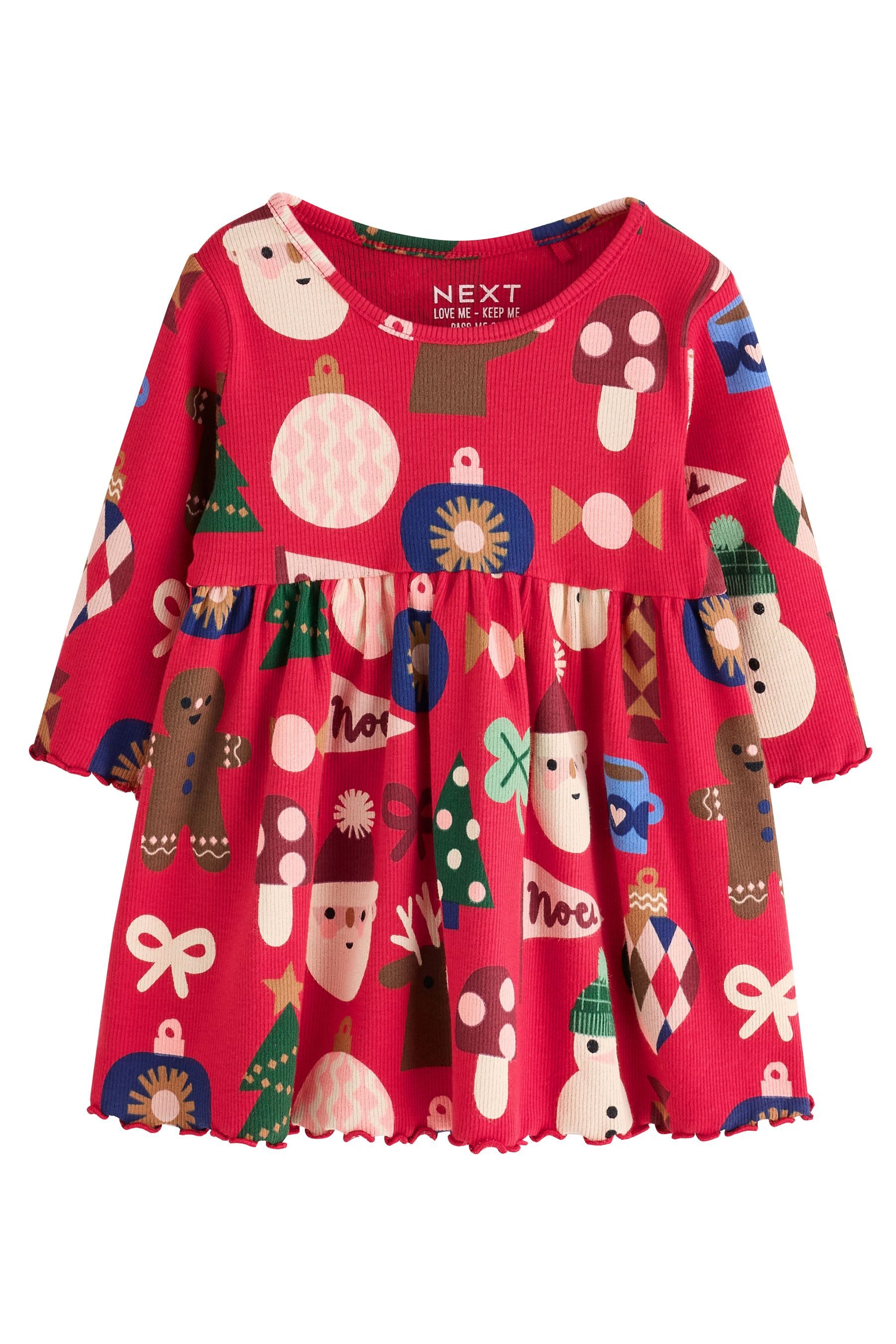 Next Jerseykleid Langärmeliges, geripptes Weihnachtskleid (1-tlg)
