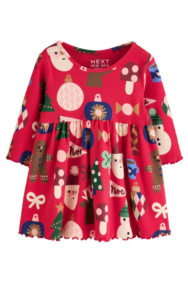 Next Jerseykleid Langärmeliges, geripptes Weihnachtskleid (1-tlg)