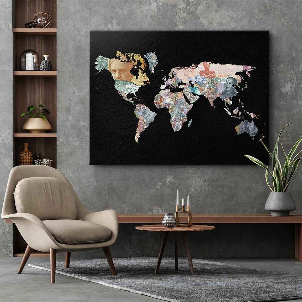 Rahmen DOTCOMCANVAS® Motivation Black regiert Leinwandbild, die Hustle Leinwandbild Geld Welt goldener Edition mit