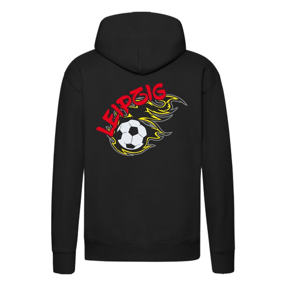 G-graphics Hoodie Leipzig in flames – Feuer-Fussball – mit Front- & Backprint Unisex Pullover mit einem Motiv für den echten Fan