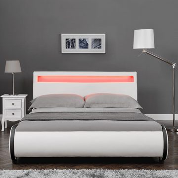 Corium Polsterbett, LED Modernes Polsterbett + Matratze 140x200 cm Kunstleder Weiß