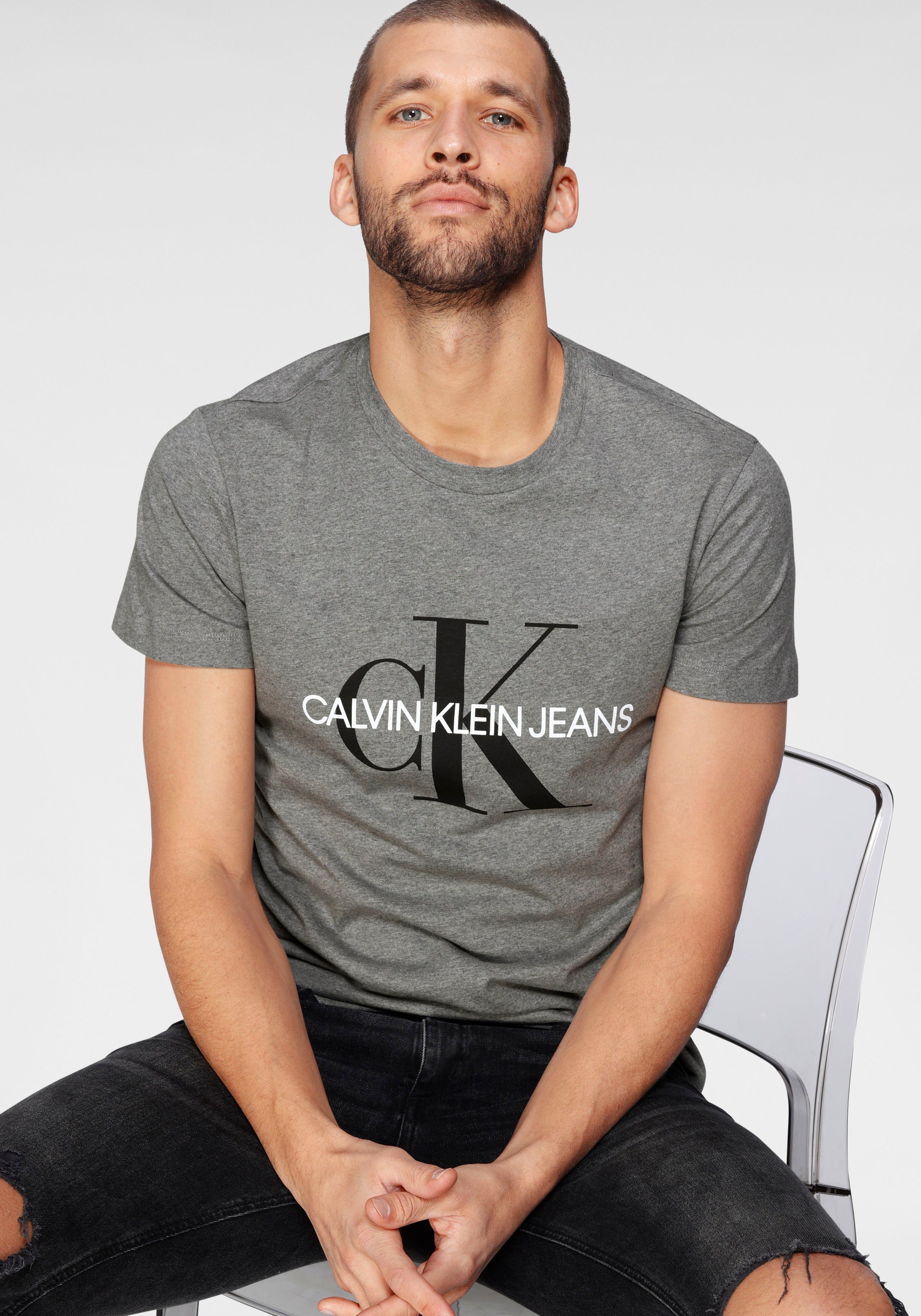 Klein Grey Calvin Jeans Heather T-Shirt ICONIC SLIM Mid MONOGRAM TEE