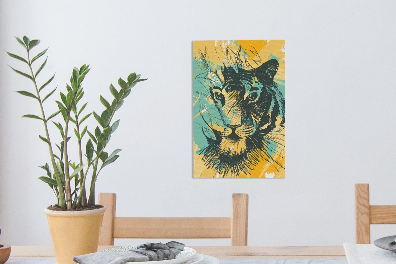 OneMillionCanvasses® Leinwandbild Tiger inkl. bespannt Leinwandbild fertig 20x30 Zackenaufhänger, Abstrakt (1 - - cm St), Kopf, Gemälde