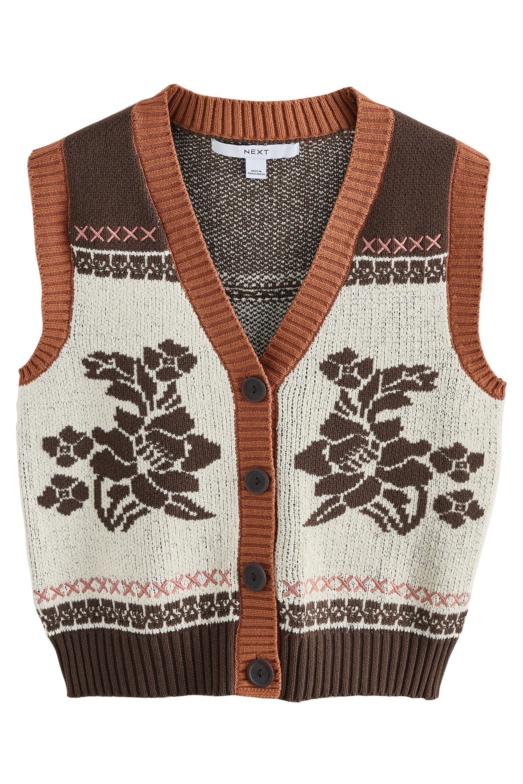 Strickjacke Geknöpfte Strickweste mit Baumwolle, Blumen