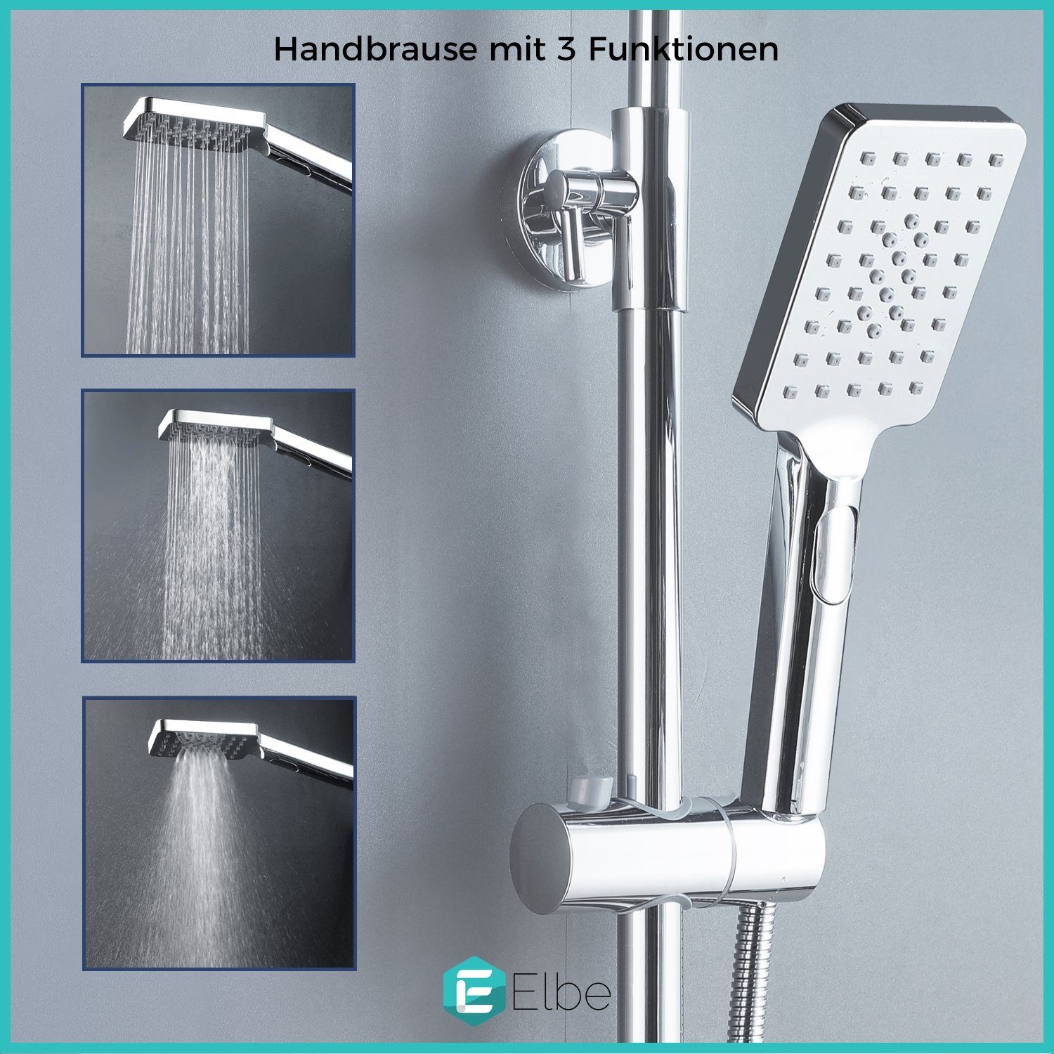 Elbe Duschsystem Edelstahl 304, 2 Strahlart(en), komplett-set, chrome, 1/2 Zoll, Edelstahl 304, Leicht zu Renigen