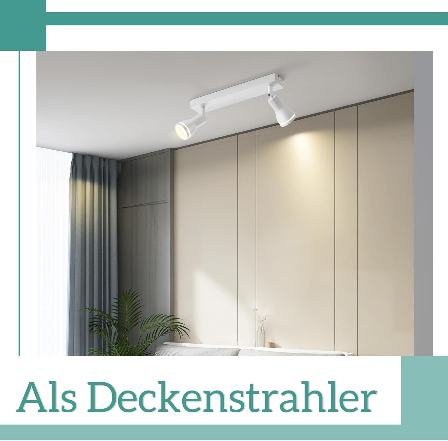 ZMH Deckenstrahler 2 Flammig Wandstrahler GU10 Schwenkbar 355° für Büro Wohnzimmer, Einfache Installation, ohne Leuchtmittel