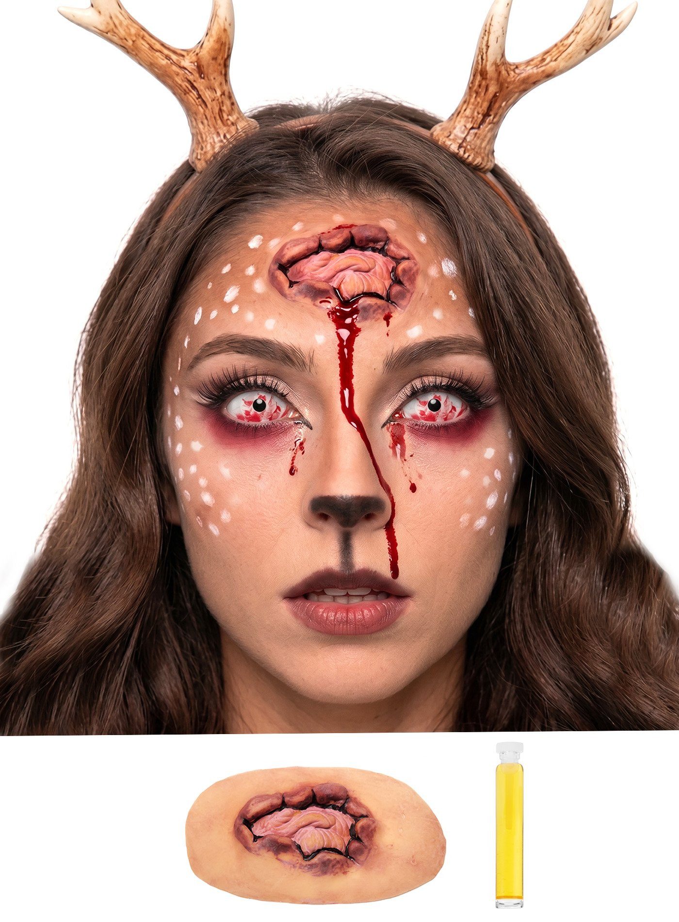 Wizardo Theaterschminke Headshot - Latexwunde, Diese klaffende Wunde lässt sich einfach ankleben und sieht aus, als