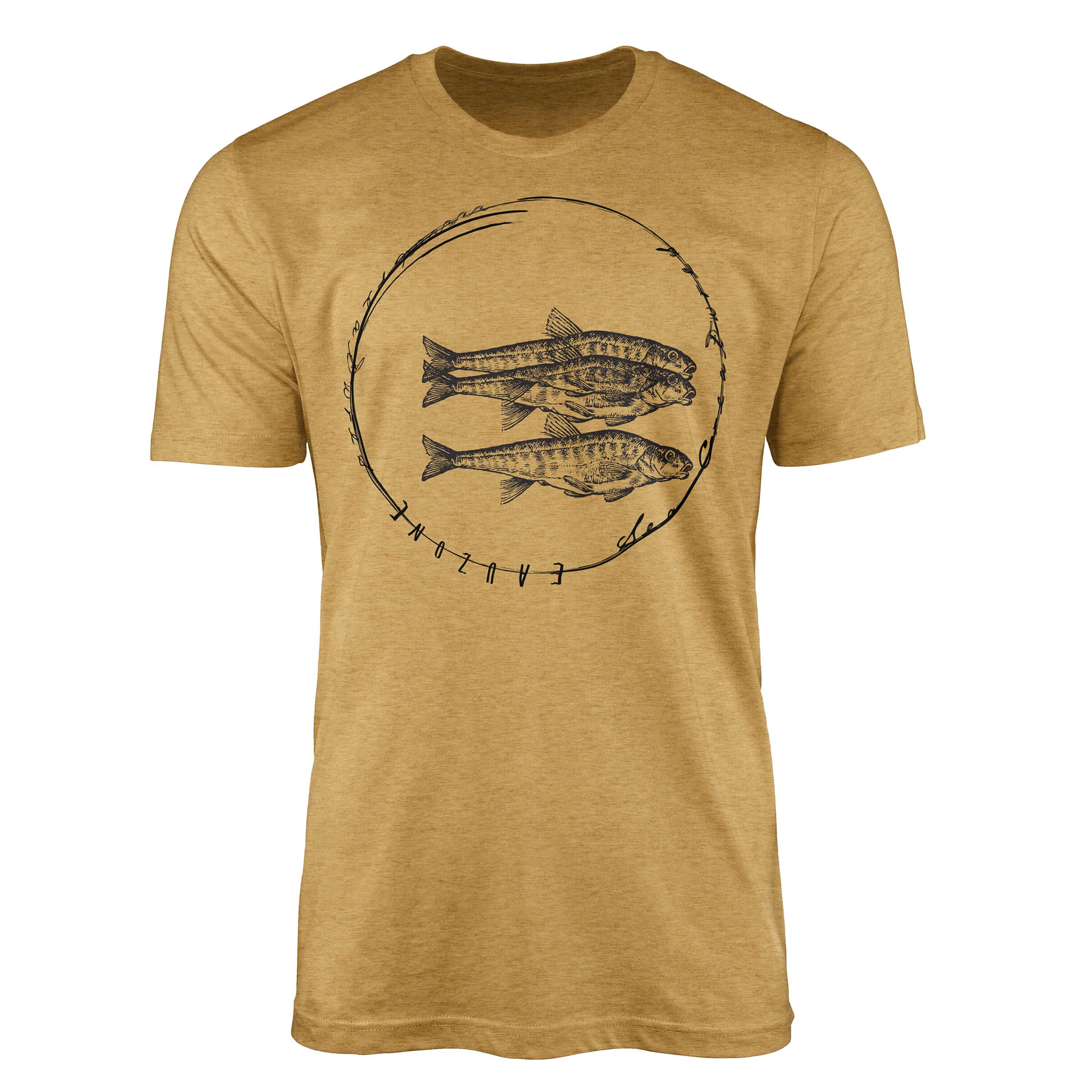 Sinus Art T-Shirt T-Shirt Tiefsee Fische - Serie: Sea Creatures, feine Struktur und sportlicher Schnitt / Sea 059 Antique Gold
